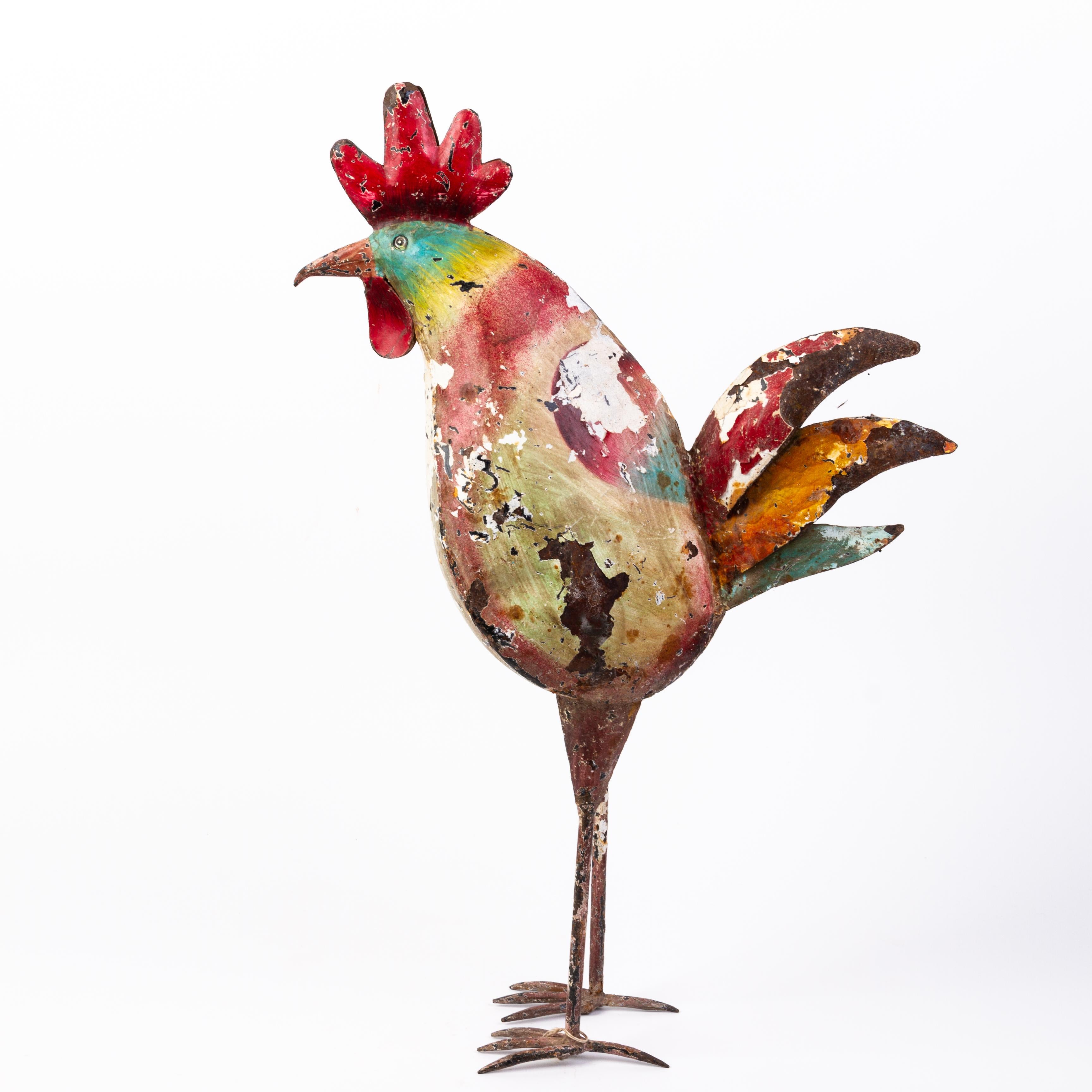 Painted Rooster Interior Design Toleware Sculpture  In Good Condition In Nottingham, GB
