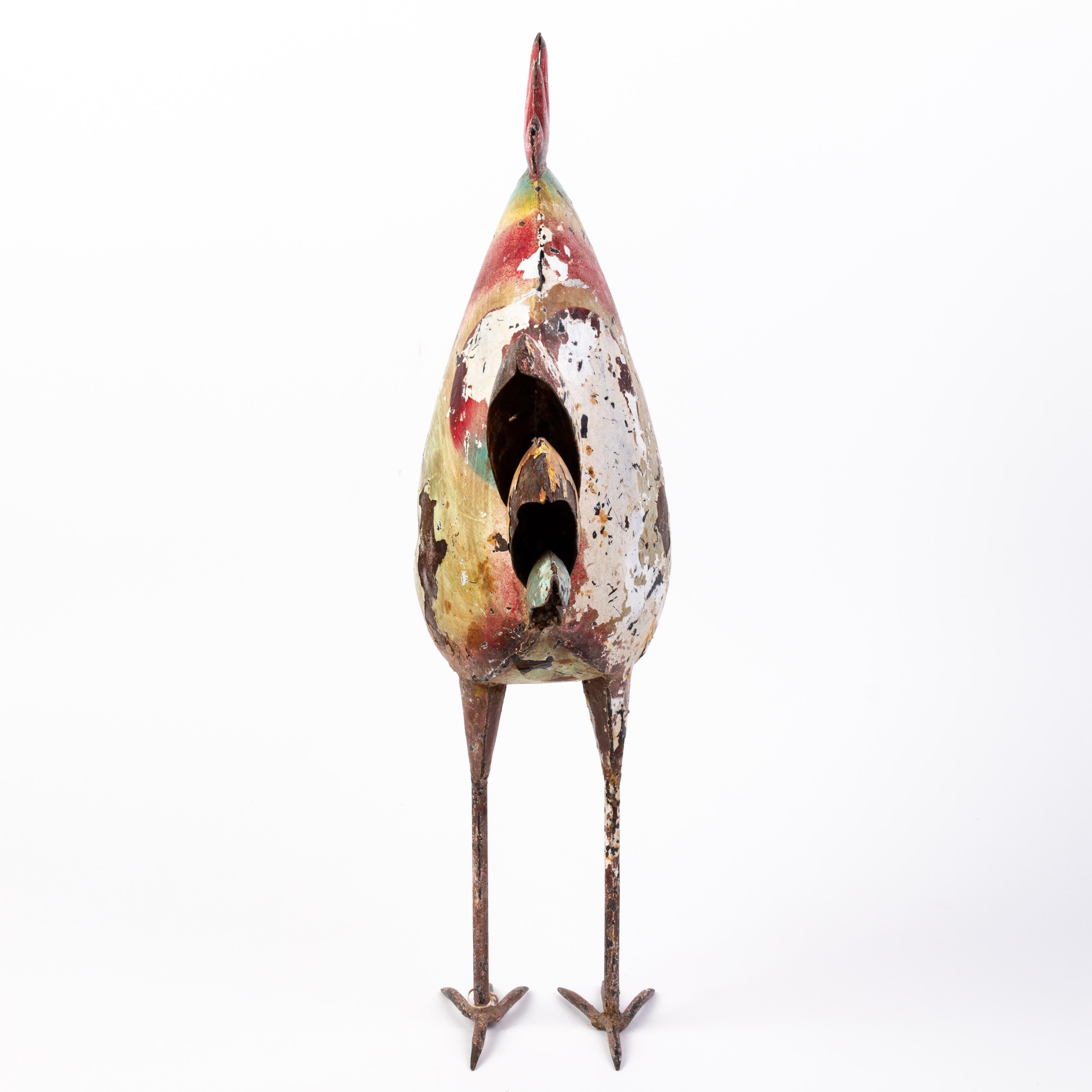 20th Century Painted Rooster Interior Design Toleware Sculpture  For Sale