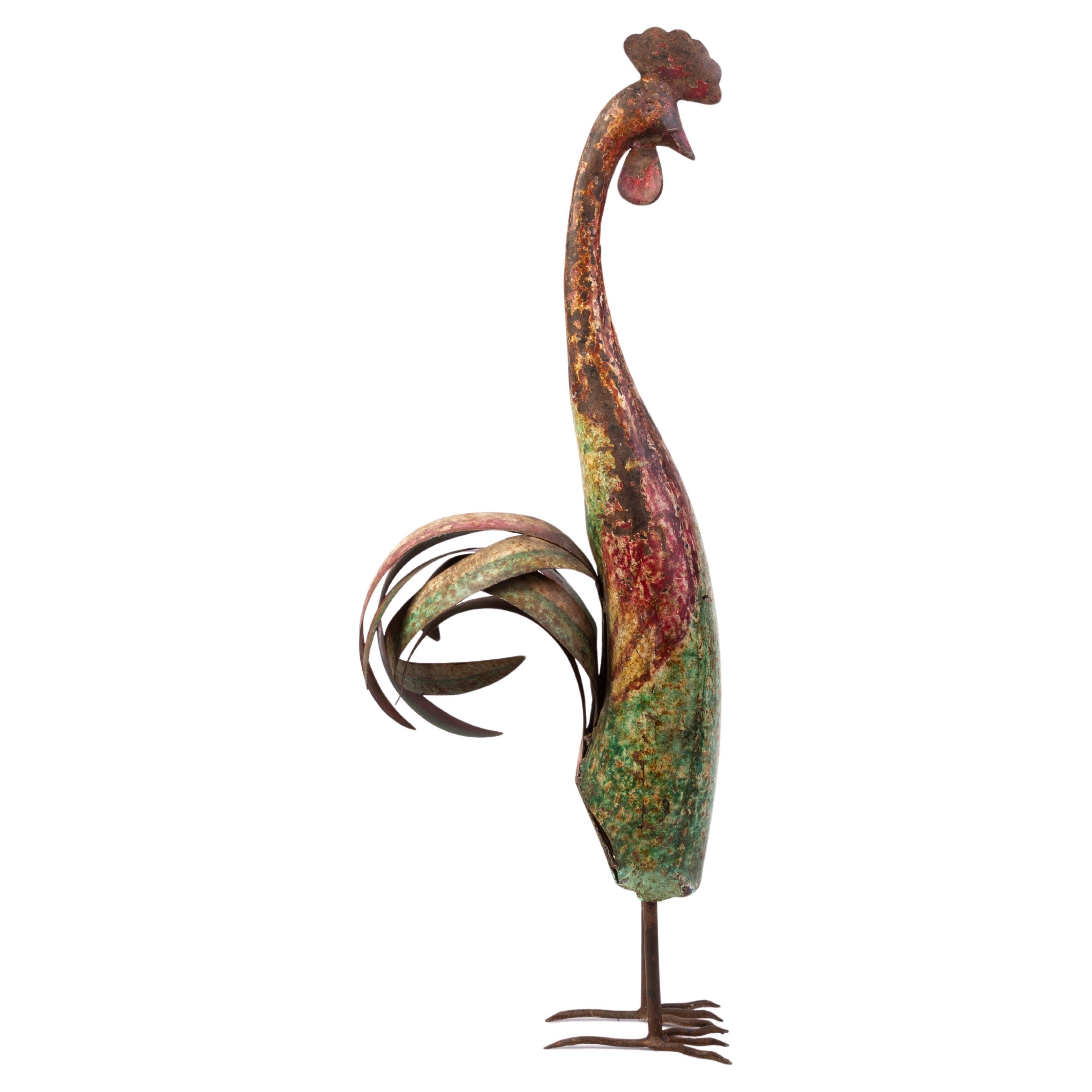 Painted Rooster Interior Design Toleware Sculpture  For Sale