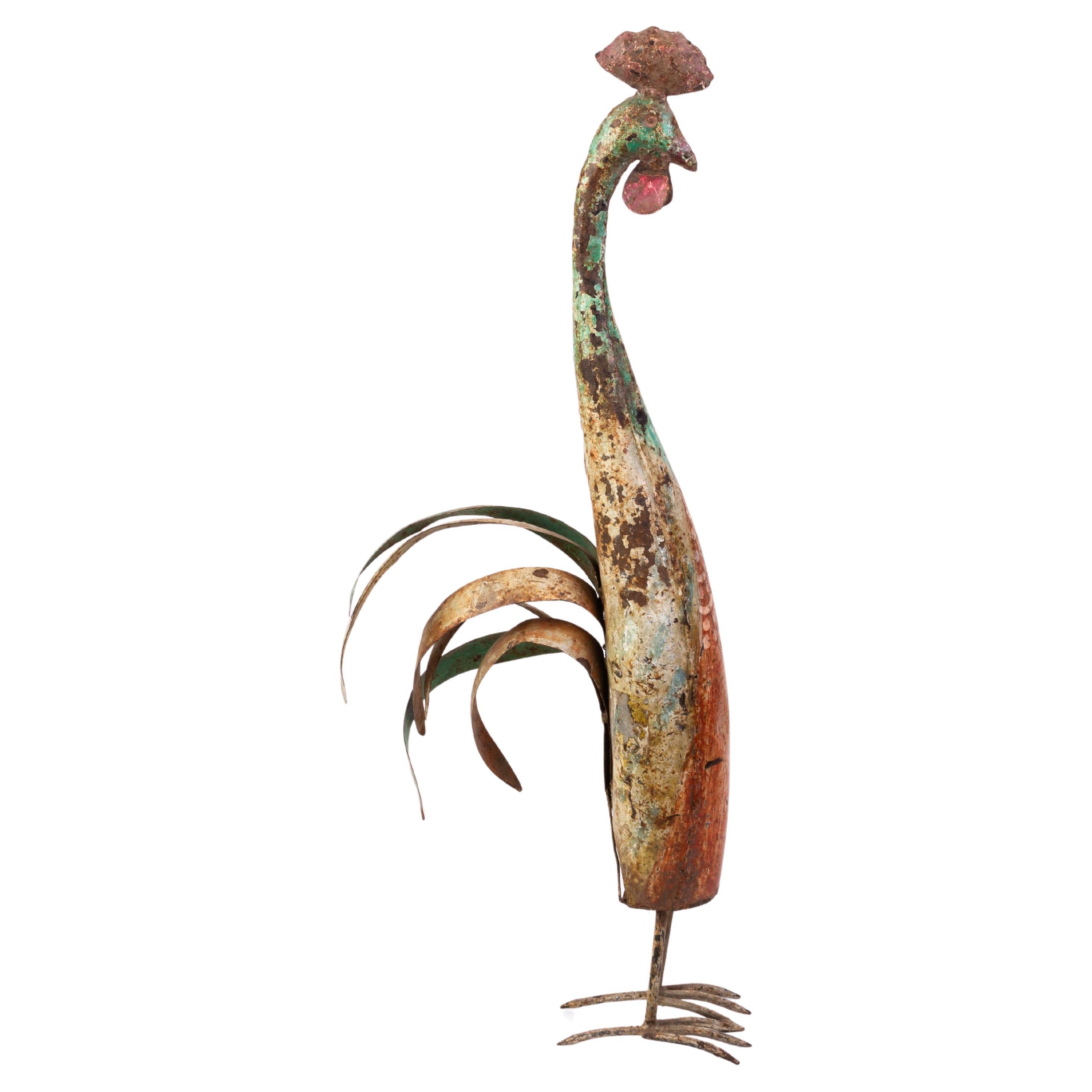 Painted Rooster Interior Design Toleware Sculpture  For Sale