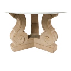 Painted Round Table With Cast Stone Tripod Base