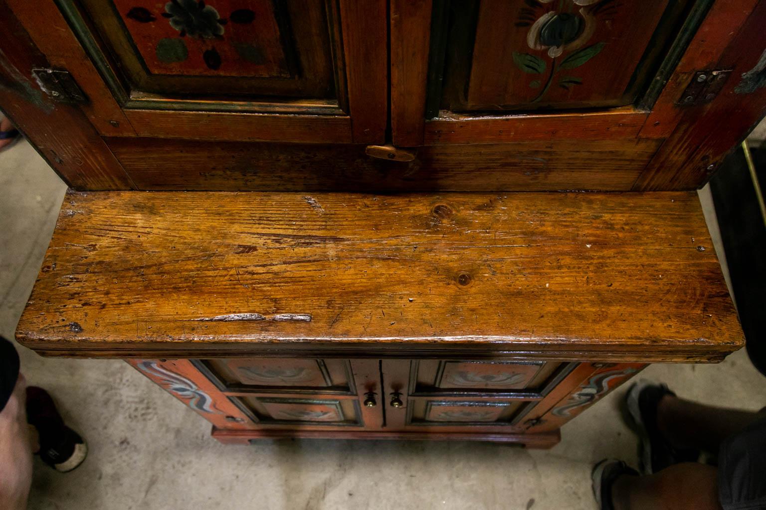 Hand-Painted Painted Russian Stepback Cupboard 