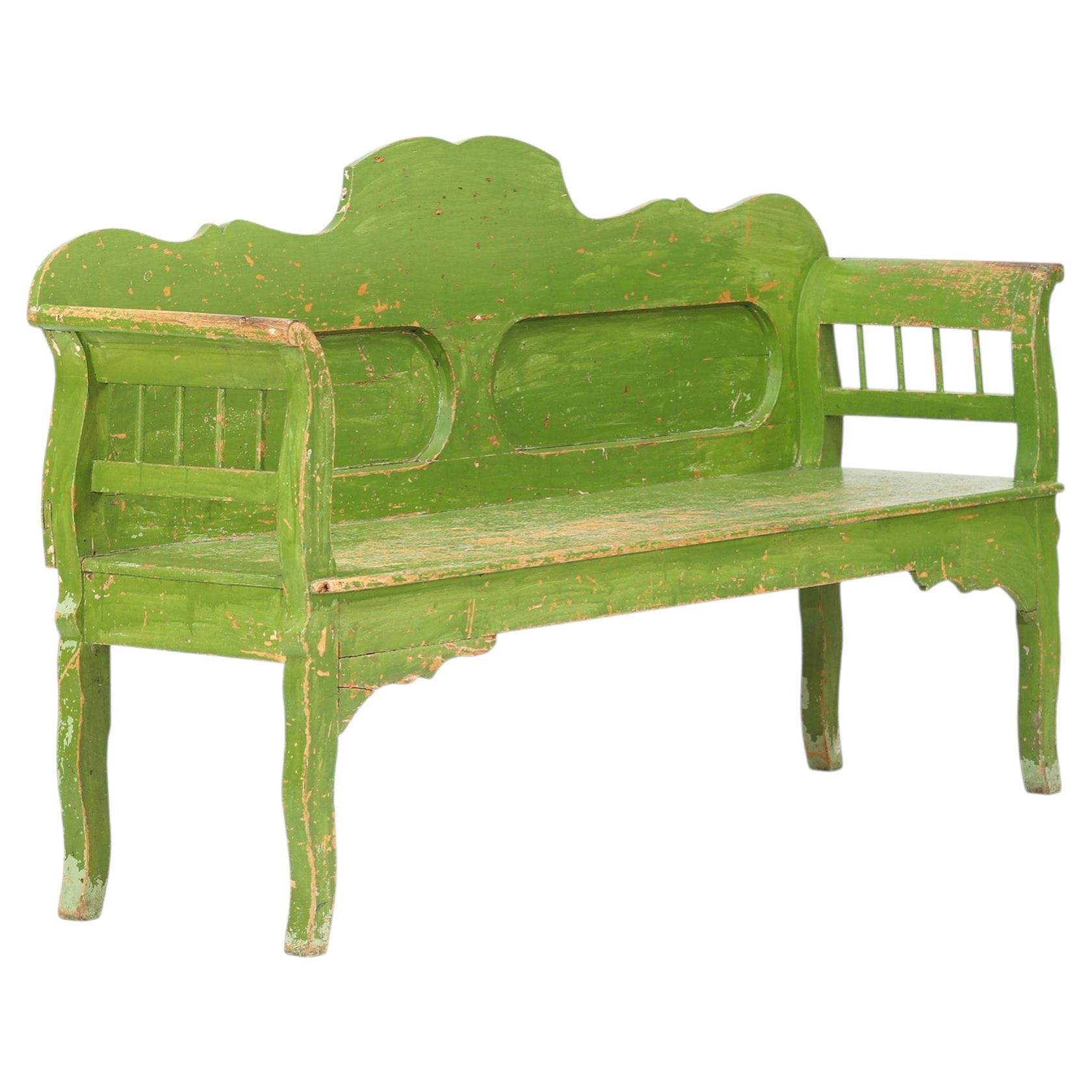 Painted Rustic Farmhouse Folk Art Wooden Bench