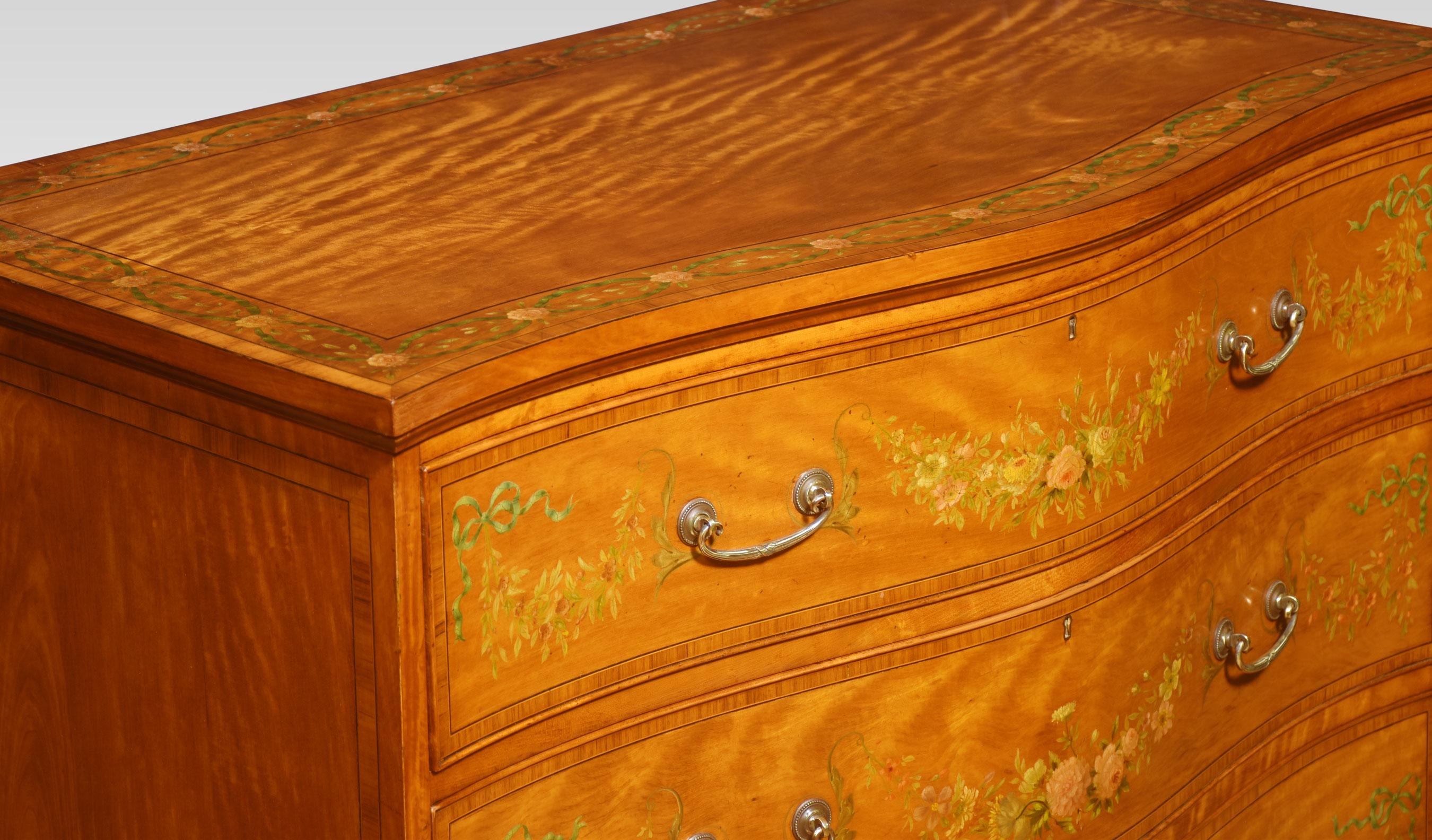 20th Century Painted satinwood serpentine chest of drawers For Sale