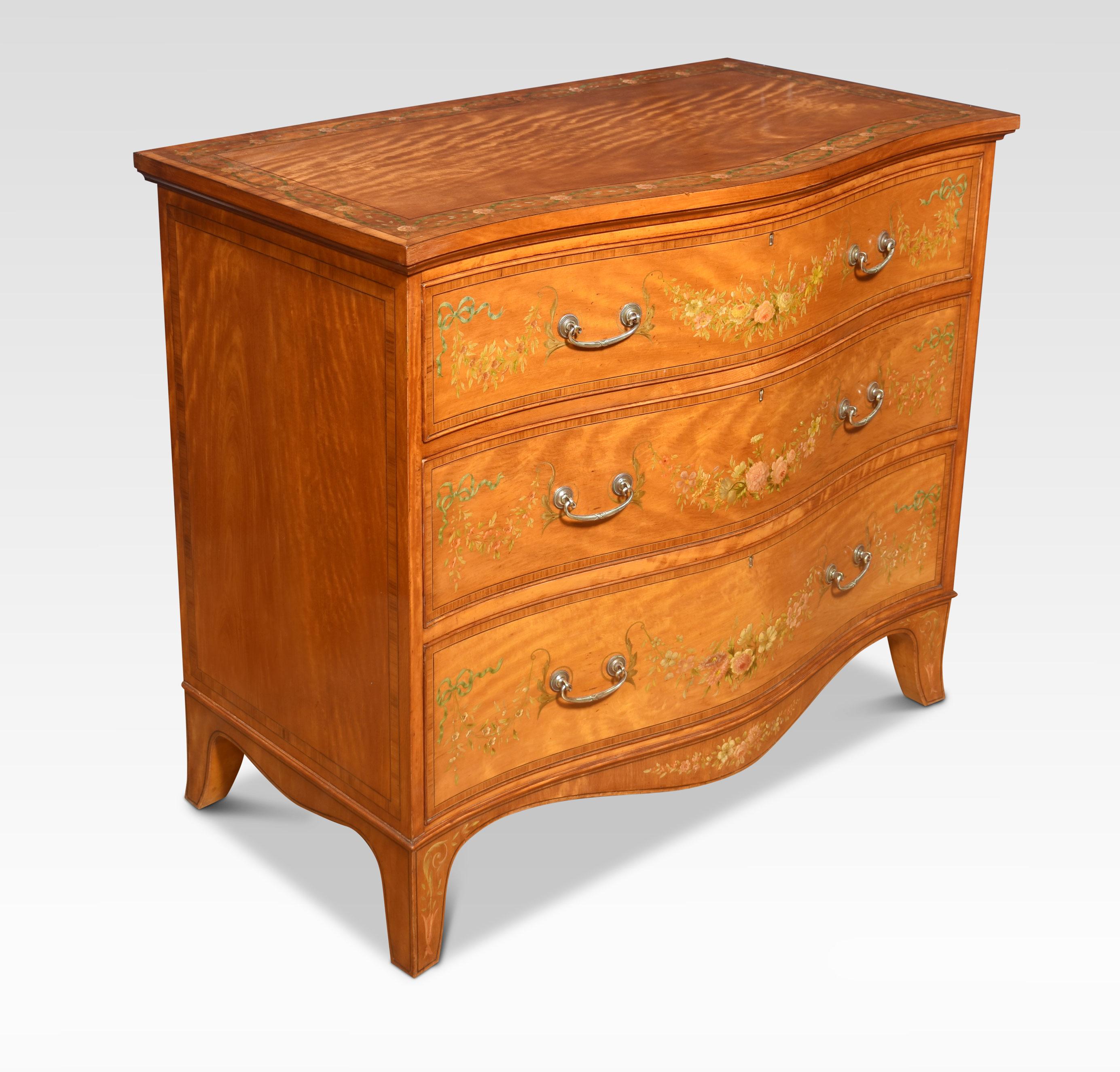 Satinwood Painted satinwood serpentine chest of drawers For Sale