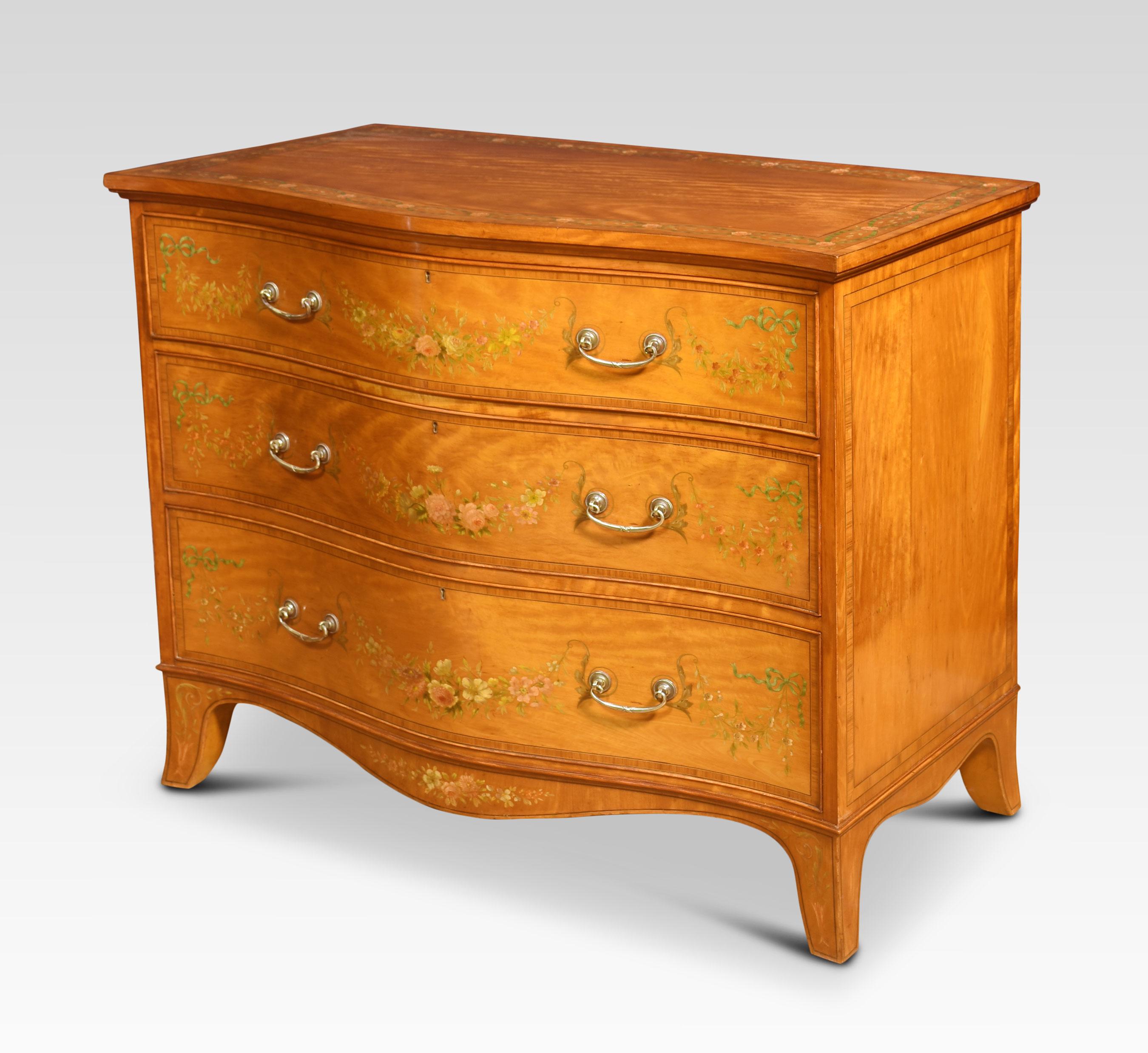 Painted satinwood serpentine chest of drawers For Sale 1
