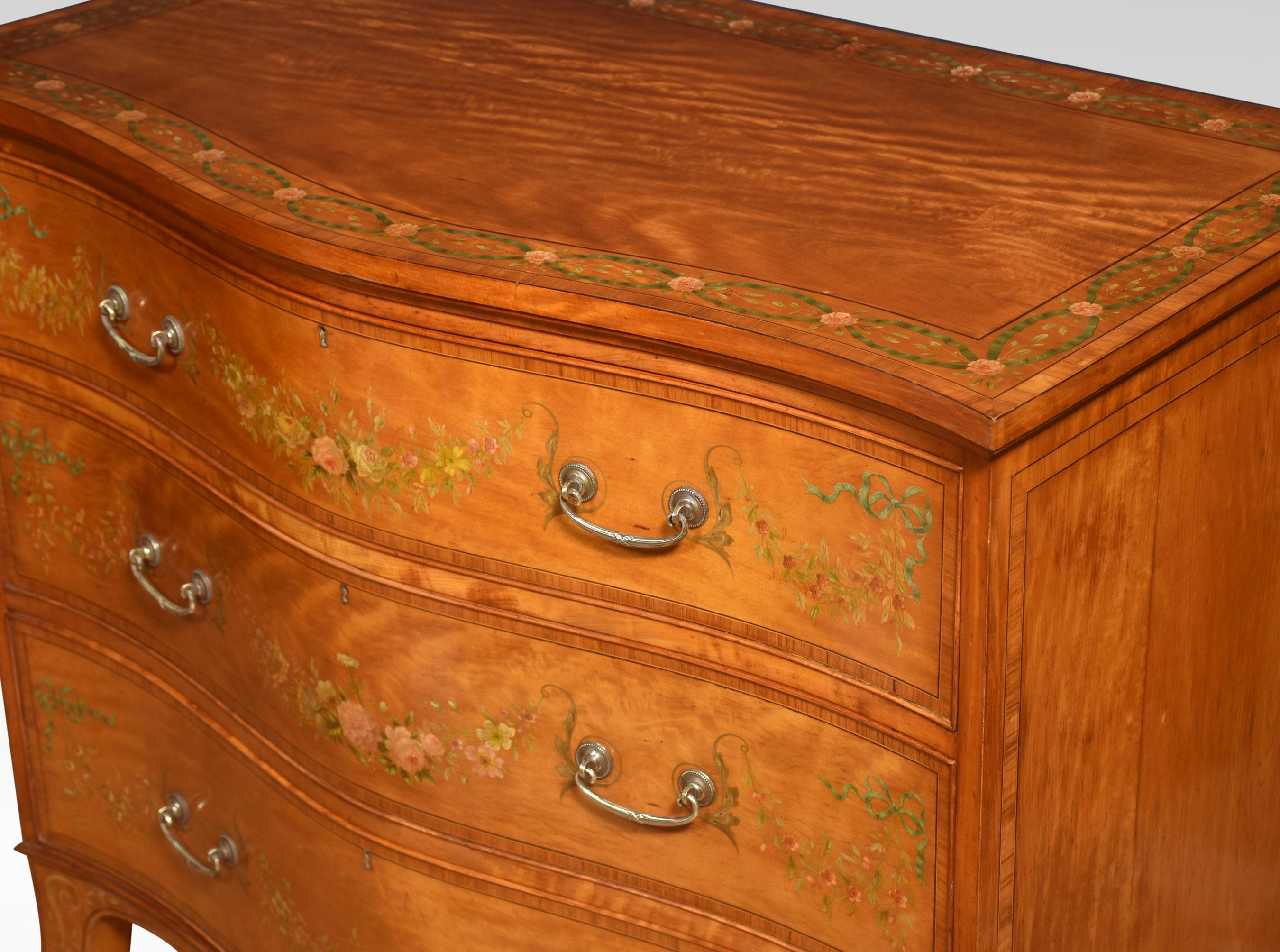 Painted satinwood serpentine chest of drawers For Sale 3