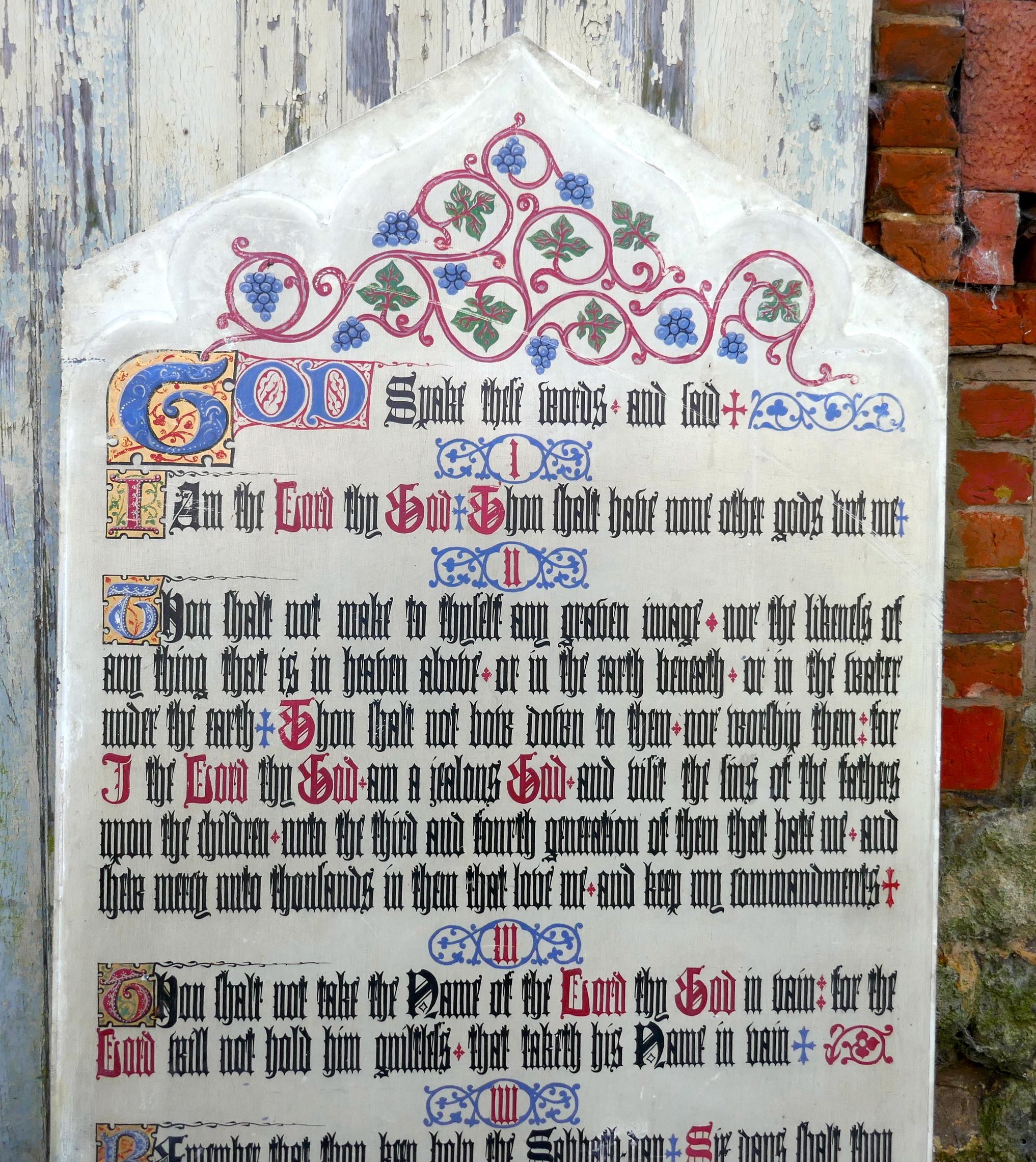 Early Victorian Painted  Scripture of the Commandments on a Slate Church Wall Panel  For Sale