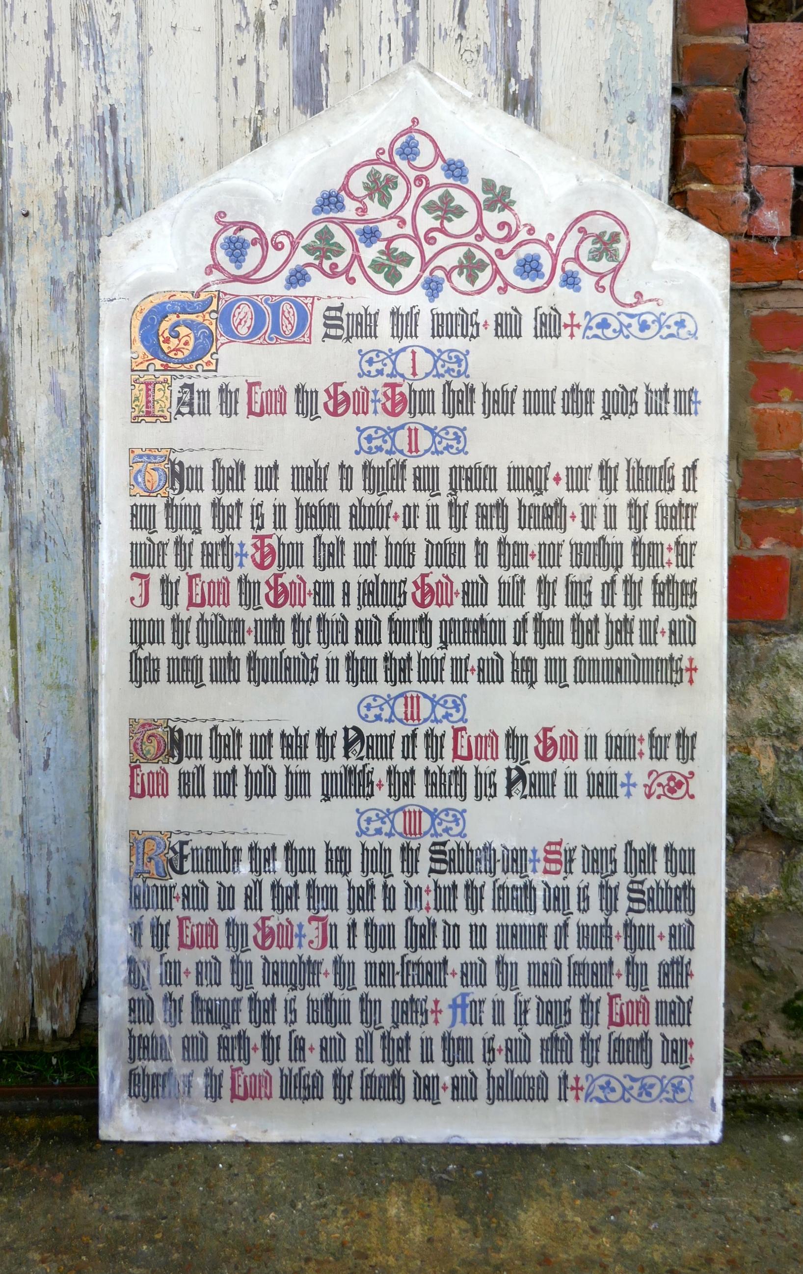 Painted  Scripture of the Commandments on a Slate Church Wall Panel  For Sale 1