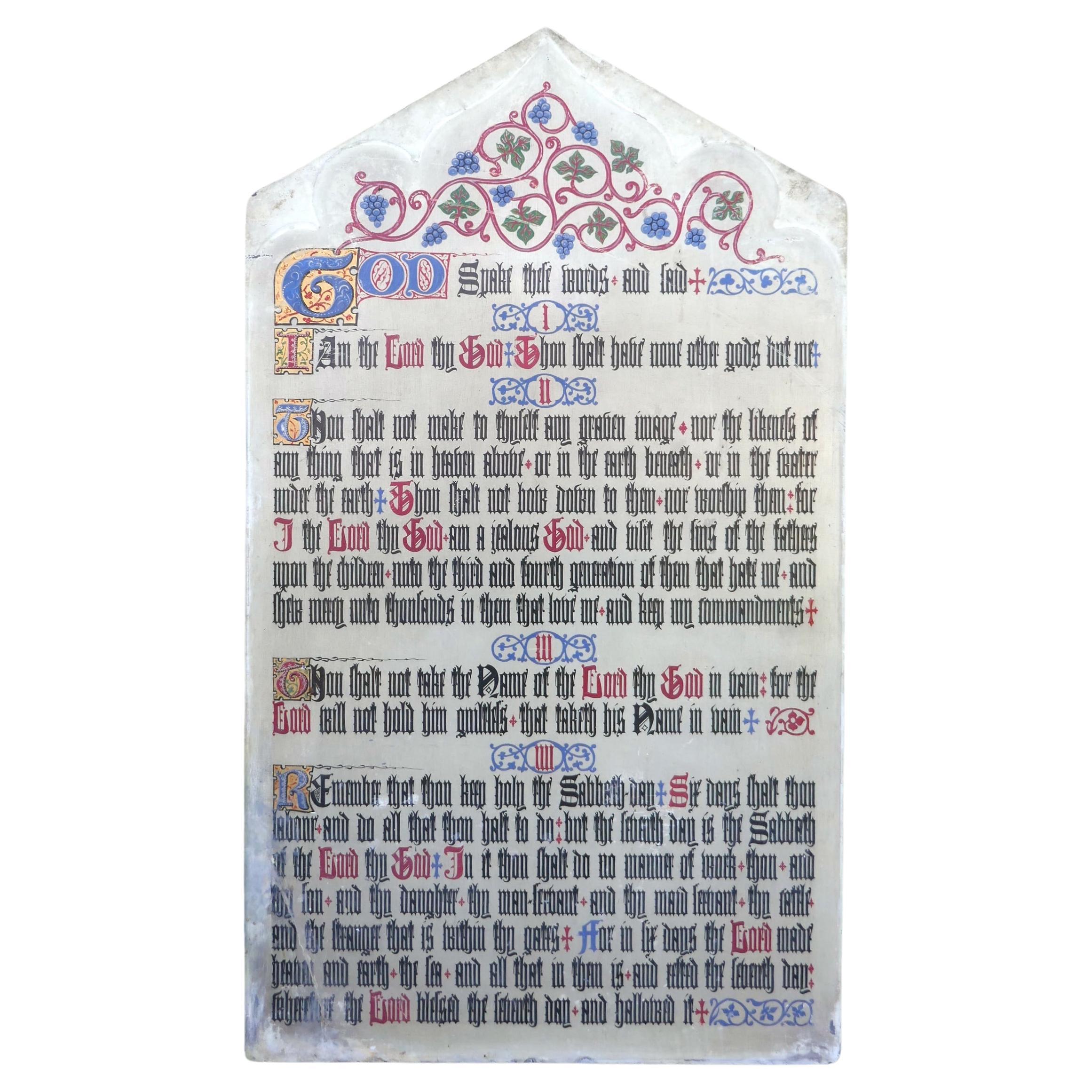 Painted  Scripture of the Commandments on a Slate Church Wall Panel  For Sale