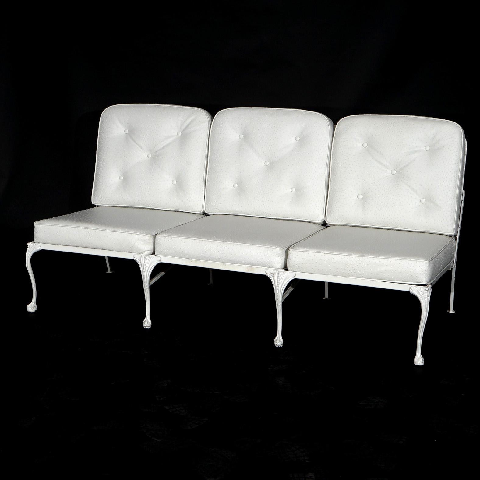 20th Century Painted & Scrolled Wrought Iron Sofa, Two Chairs & Two Ottomans 20th C For Sale