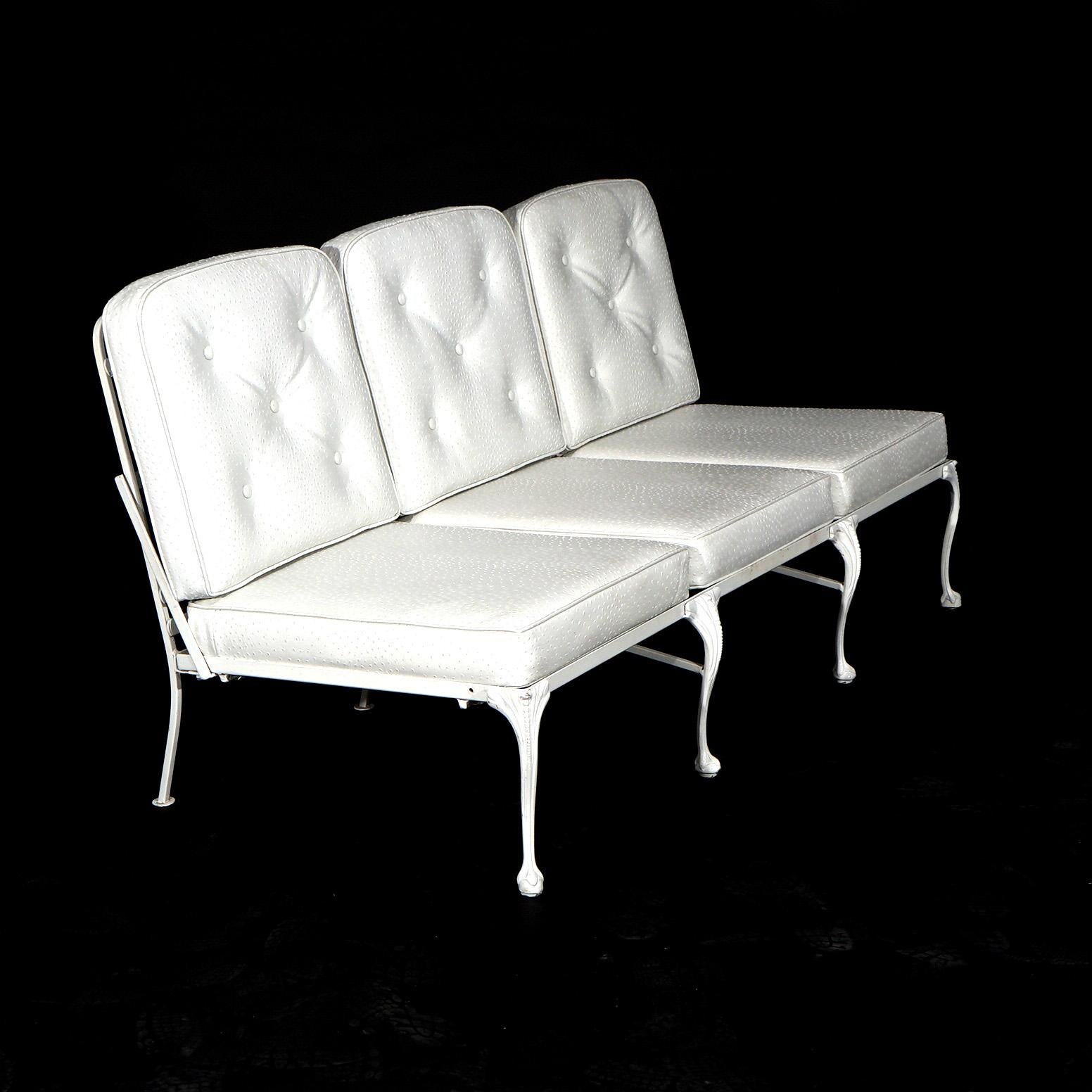 Painted & Scrolled Wrought Iron Sofa, Two Chairs & Two Ottomans 20th C For Sale 2