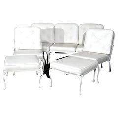 Painted & Scrolled Wrought Iron Sofa, Two Chairs & Two Ottomans 20th C