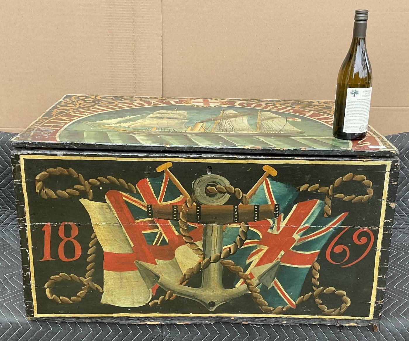 European Painted Sea Chest from H.M. Gunboat Cockatrice