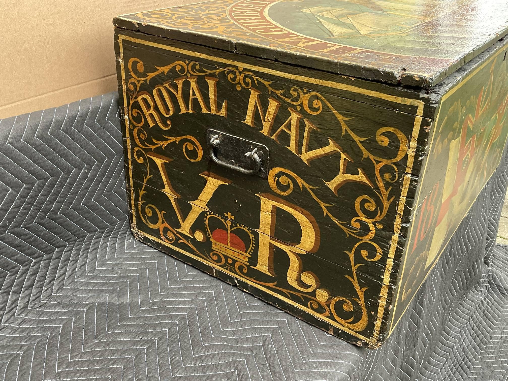 Wood Painted Sea Chest from H.M. Gunboat Cockatrice