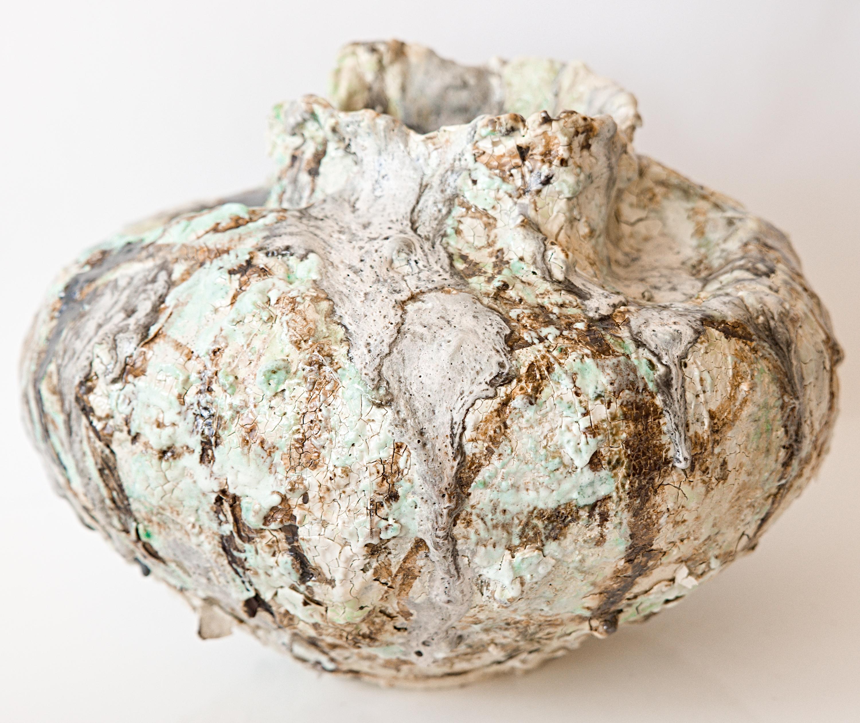 Organic Modern Painted  Series- Moon Vessel handmade stoneware vase For Sale