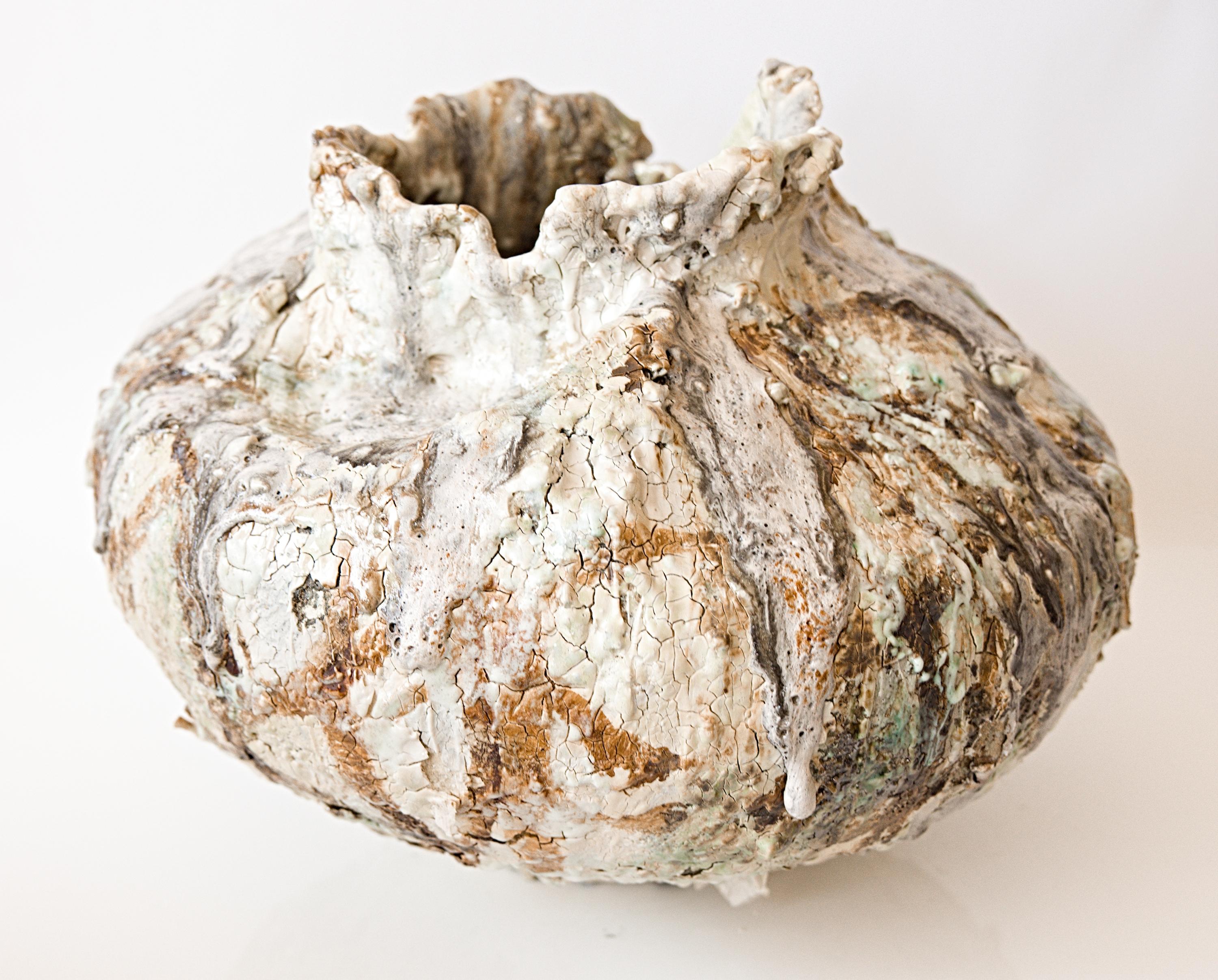 Painted  Series- Moon Vessel handmade stoneware vase In New Condition For Sale In Van Nuys, CA