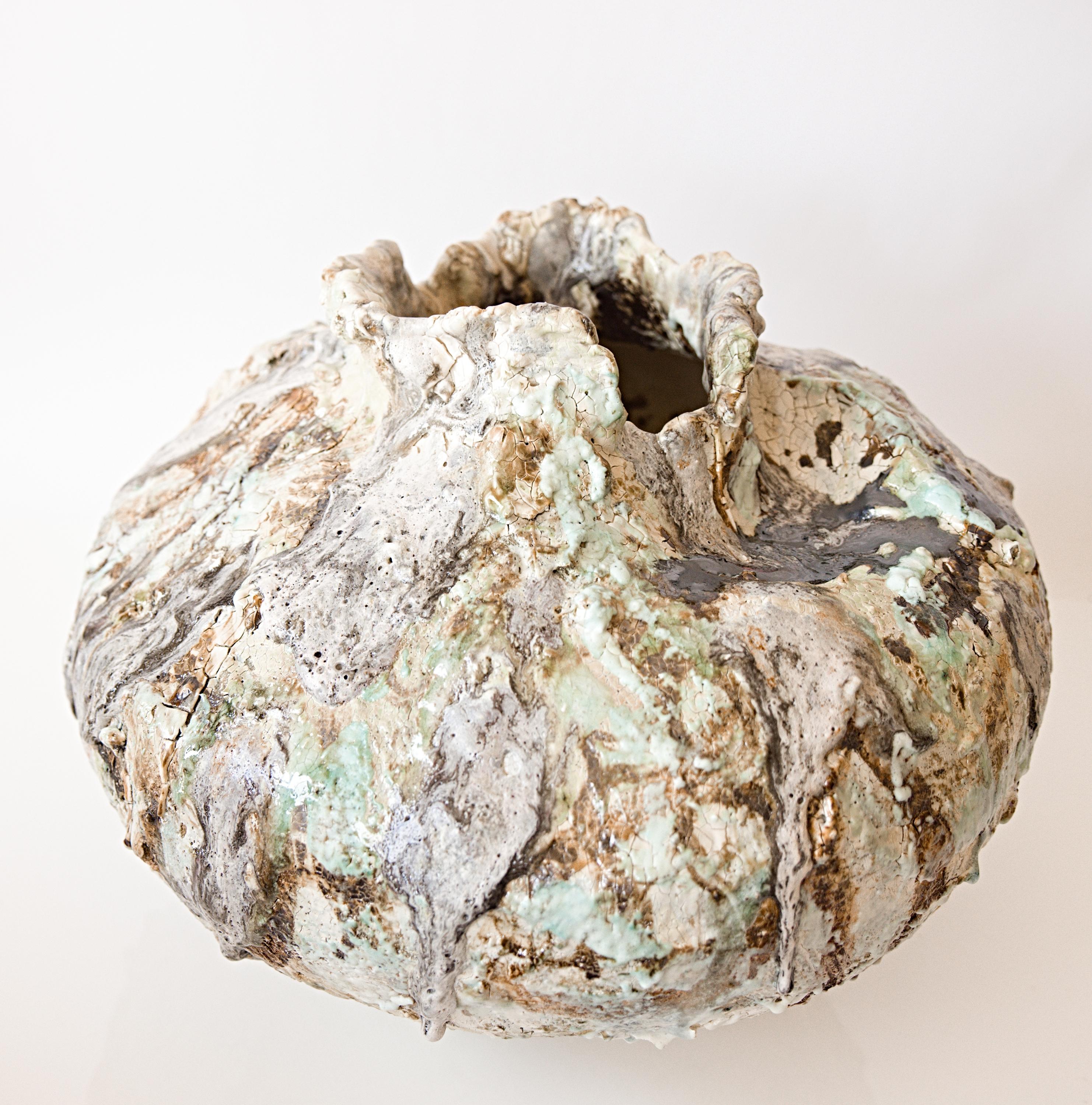 Stoneware Painted  Series- Moon Vessel handmade stoneware vase For Sale