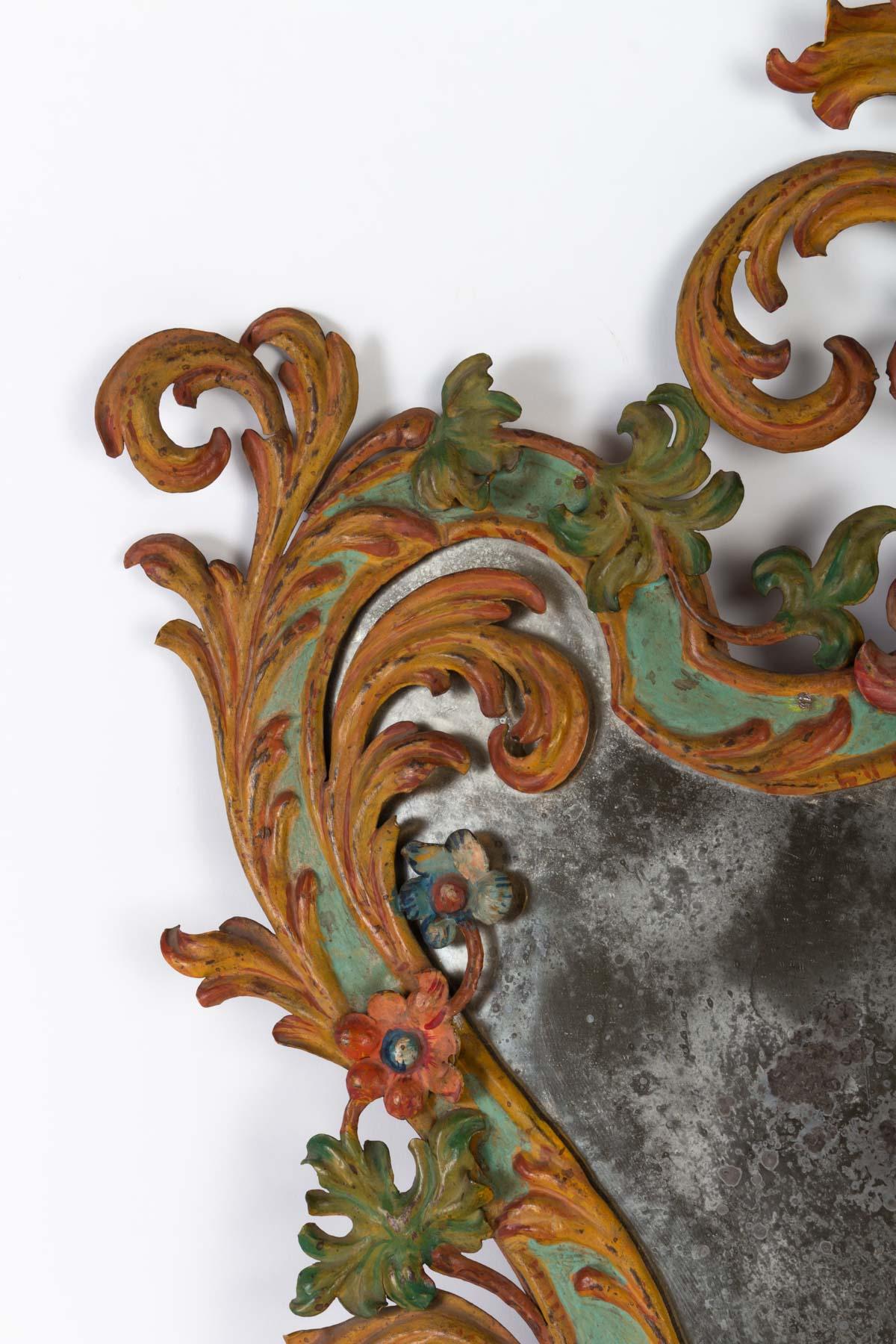 Louis XV Painted Sheet Metal Mirror, Italy, Late 19th Century