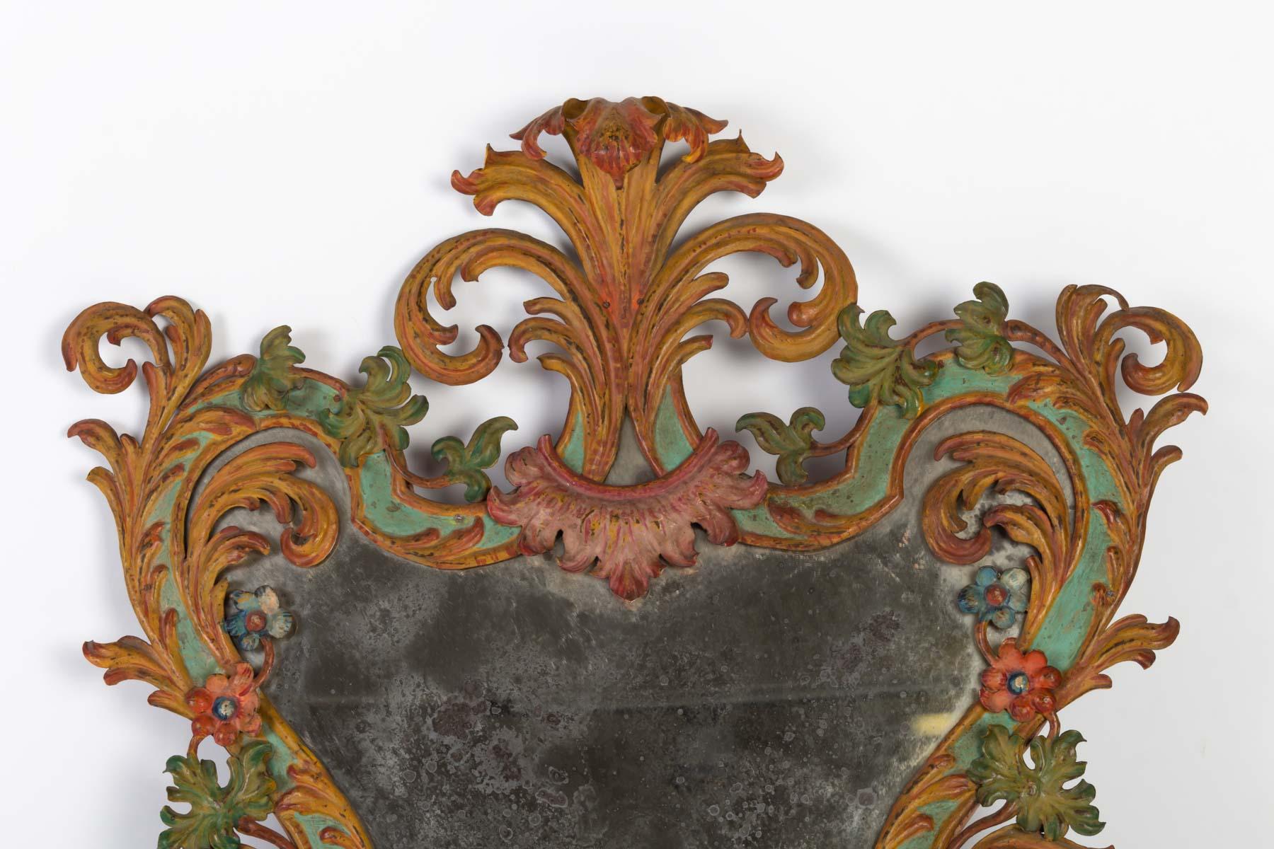 Hand-Painted Painted Sheet Metal Mirror, Italy, Late 19th Century
