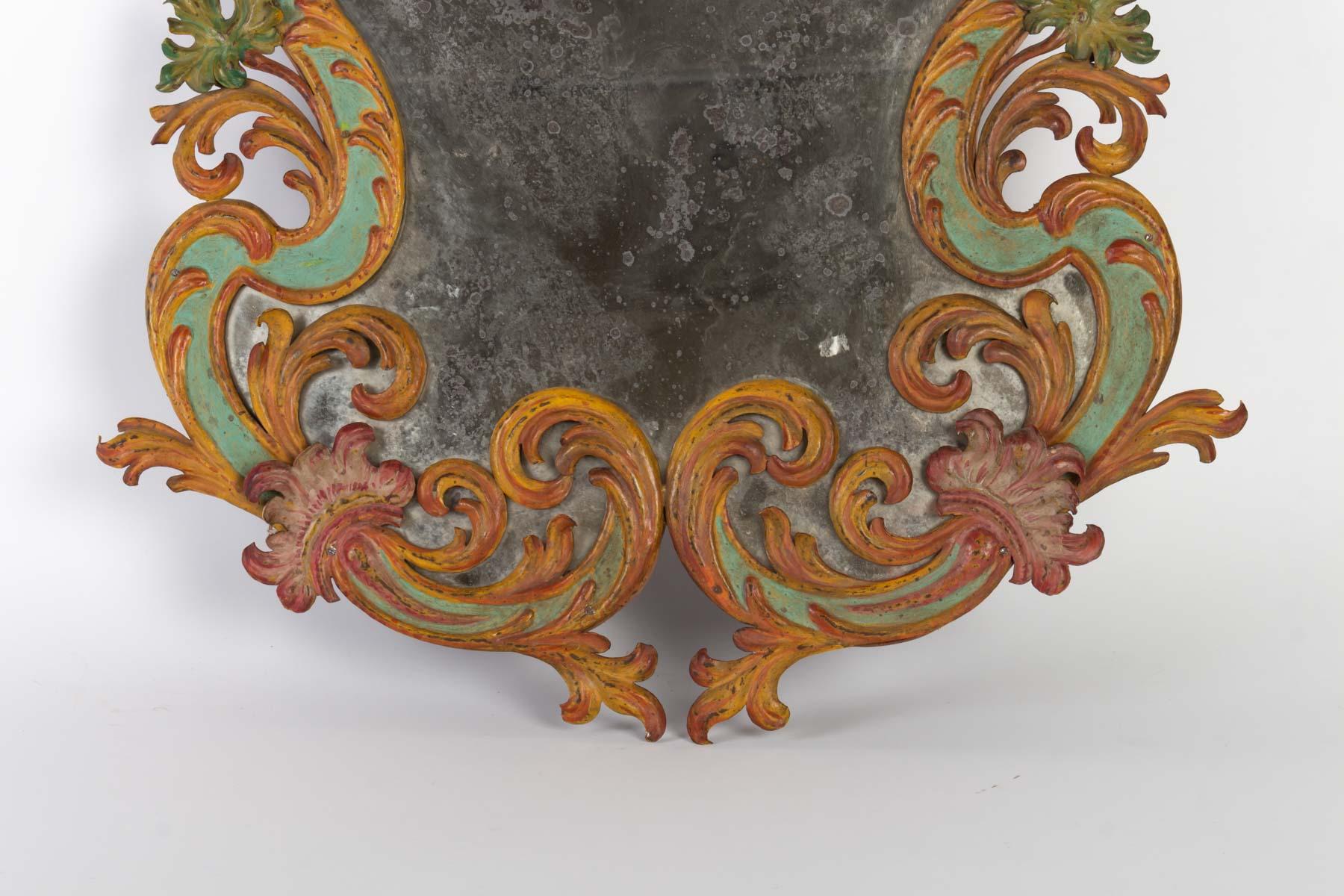 Painted Sheet Metal Mirror, Italy, Late 19th Century In Good Condition In Saint-Ouen, FR