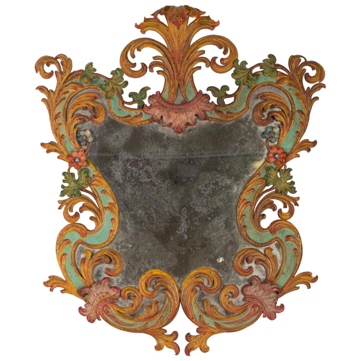 Painted Sheet Metal Mirror, Italy, Late 19th Century
