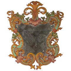 Antique Painted Sheet Metal Mirror, Italy, Late 19th Century