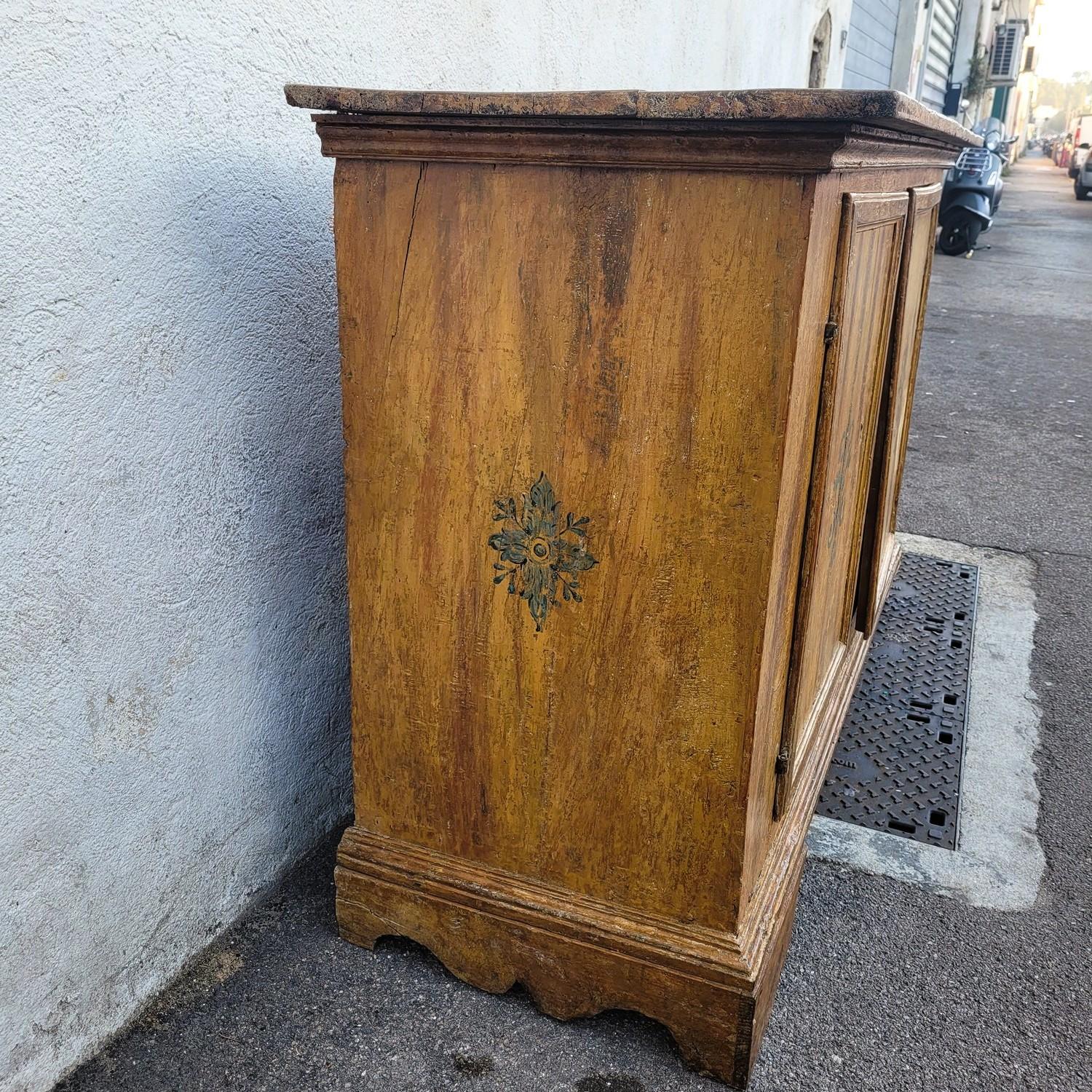 Italian Painted Sideboard With 2 Doors, Italy, 17th Century For Sale