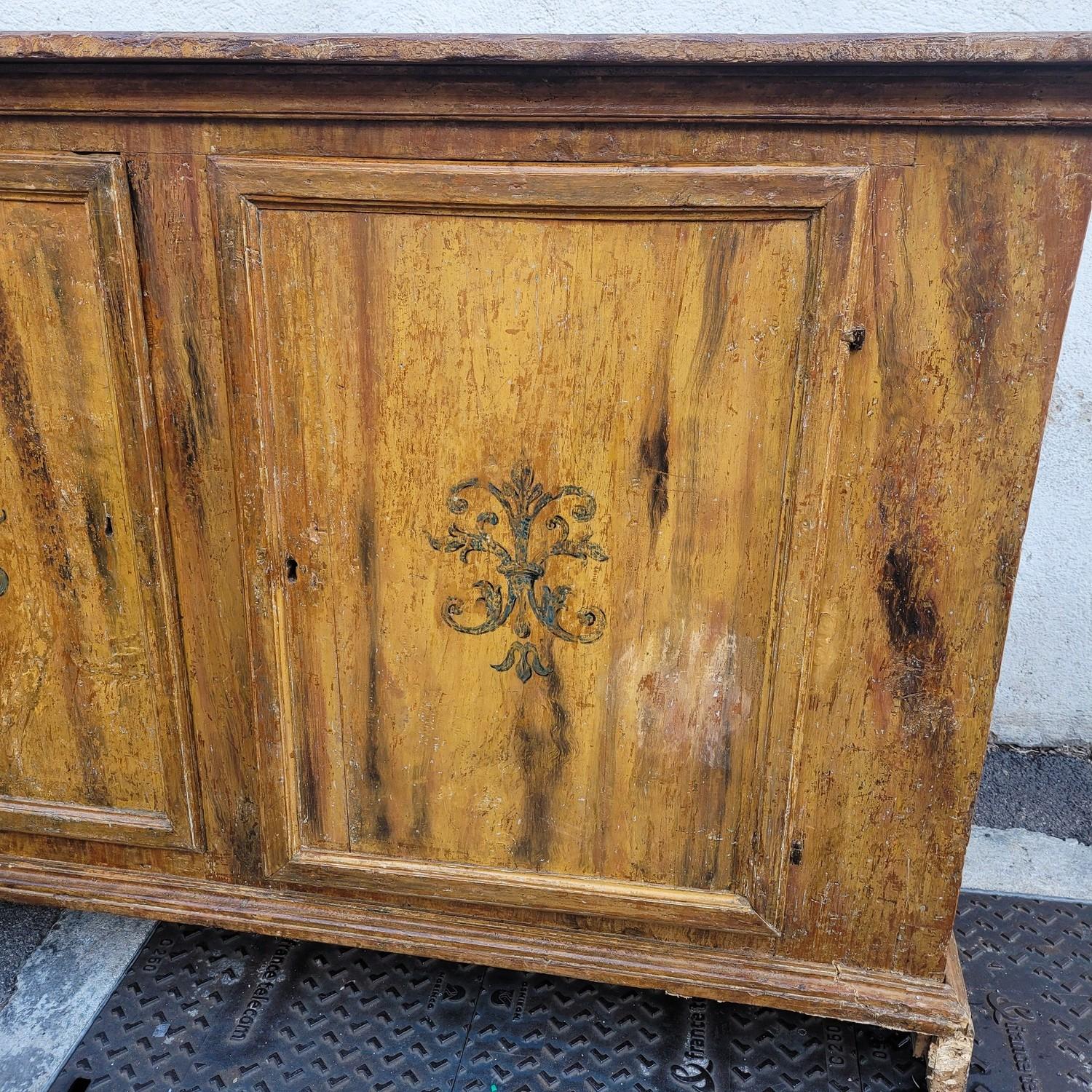 Wood Painted Sideboard With 2 Doors, Italy, 17th Century For Sale