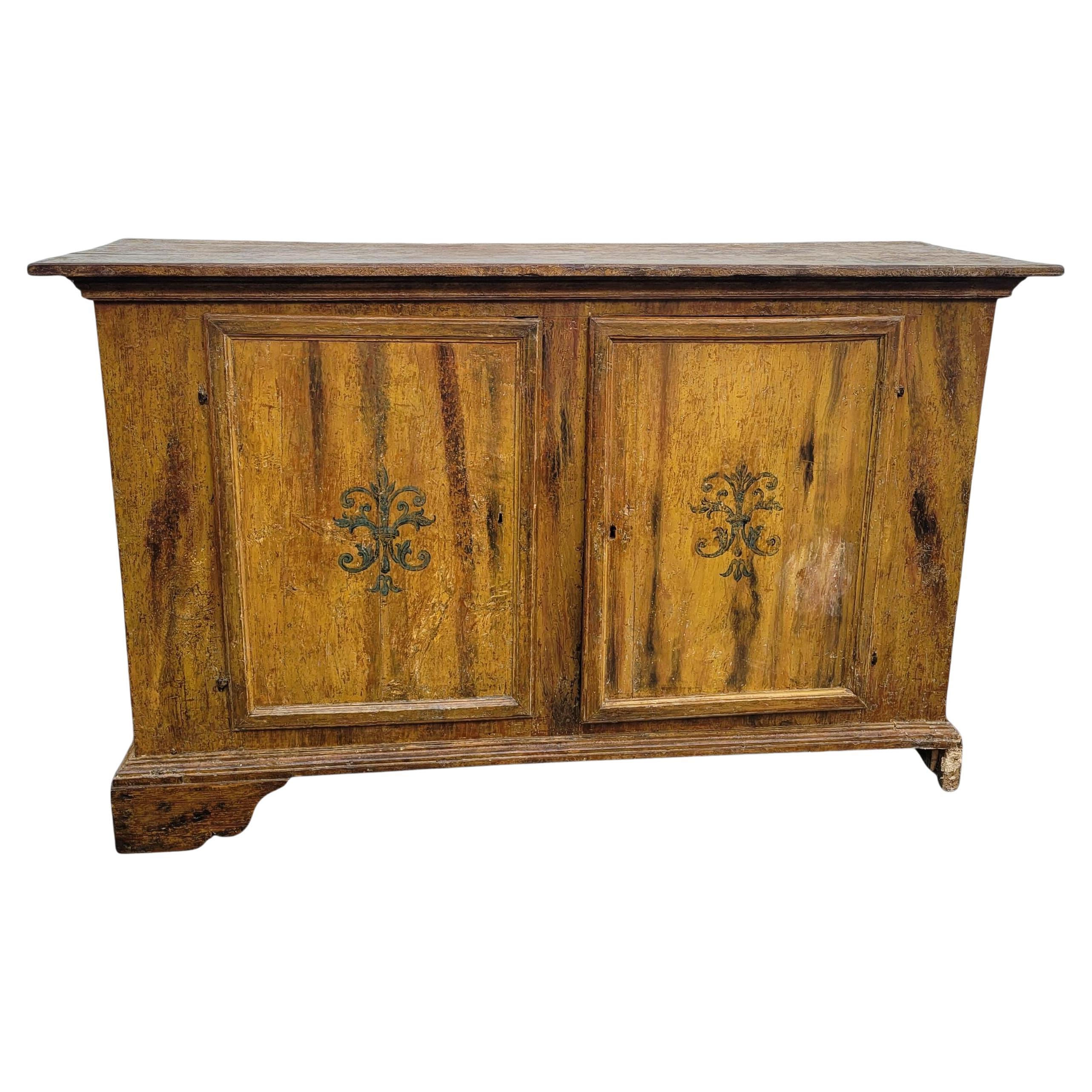 Painted Sideboard With 2 Doors, Italy, 17th Century For Sale