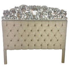 Painted & Silvered Carved Cherub Linen Headboard