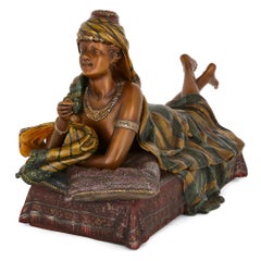 Painted Spelter Sculpture of a Reclining Figure by Hottot