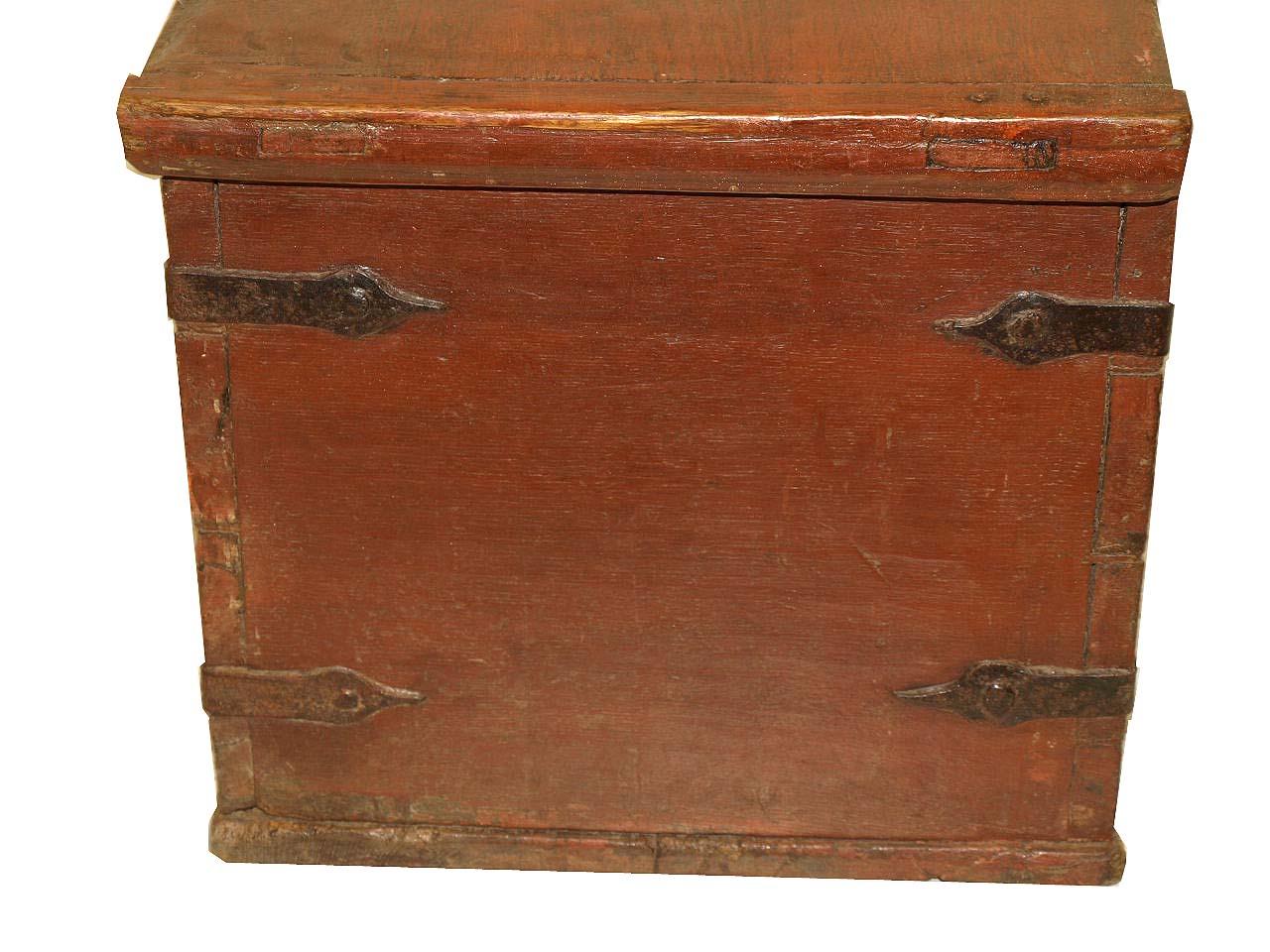 Romanian Painted Steel Bound Trunk For Sale