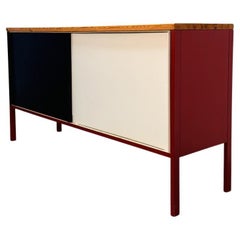 Painted steel & Pine credenza by A. Cordemeijer for Gispen, Netherlands, 1960's.