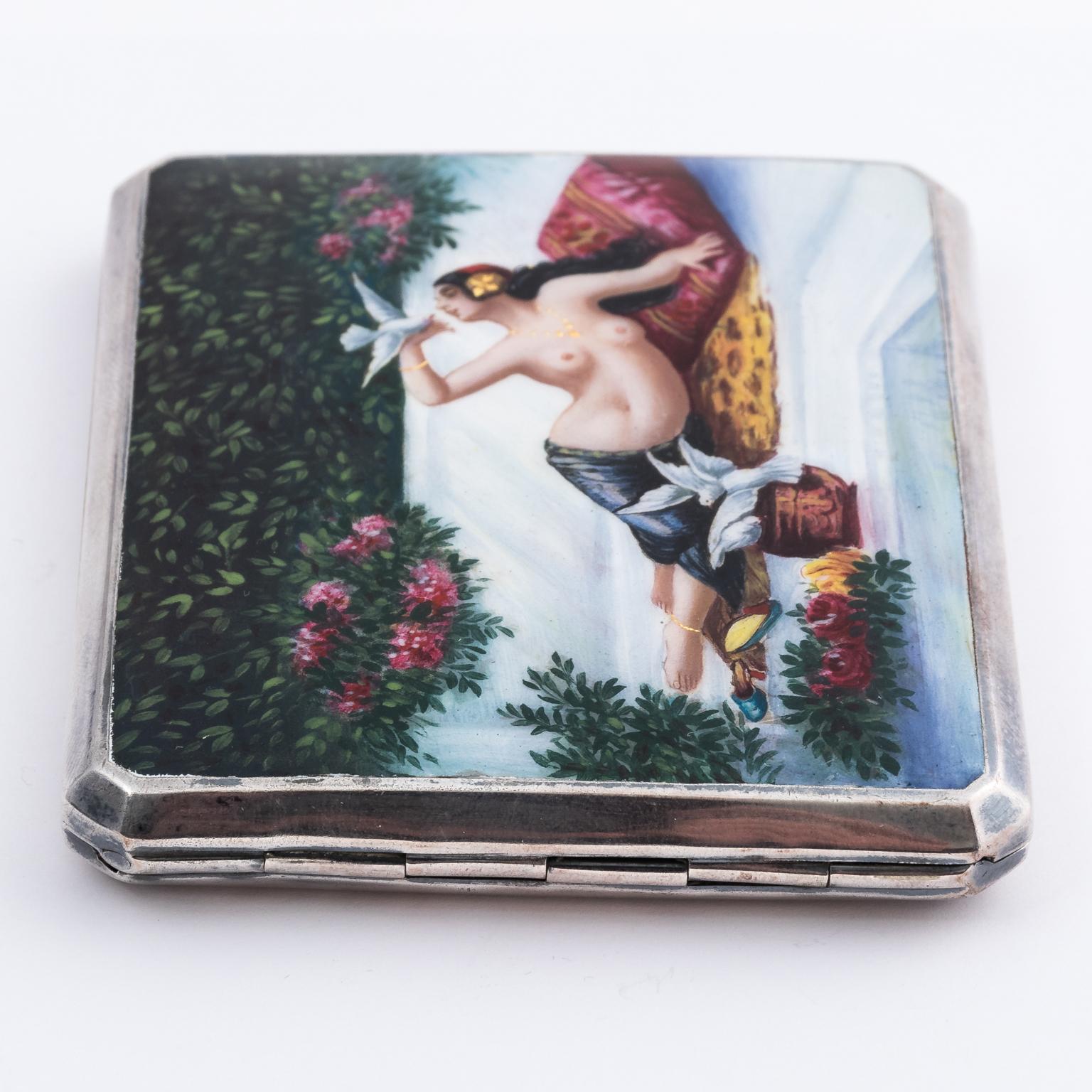 Painted Sterling Silver Cigarette Case, circa 1900 For Sale 3