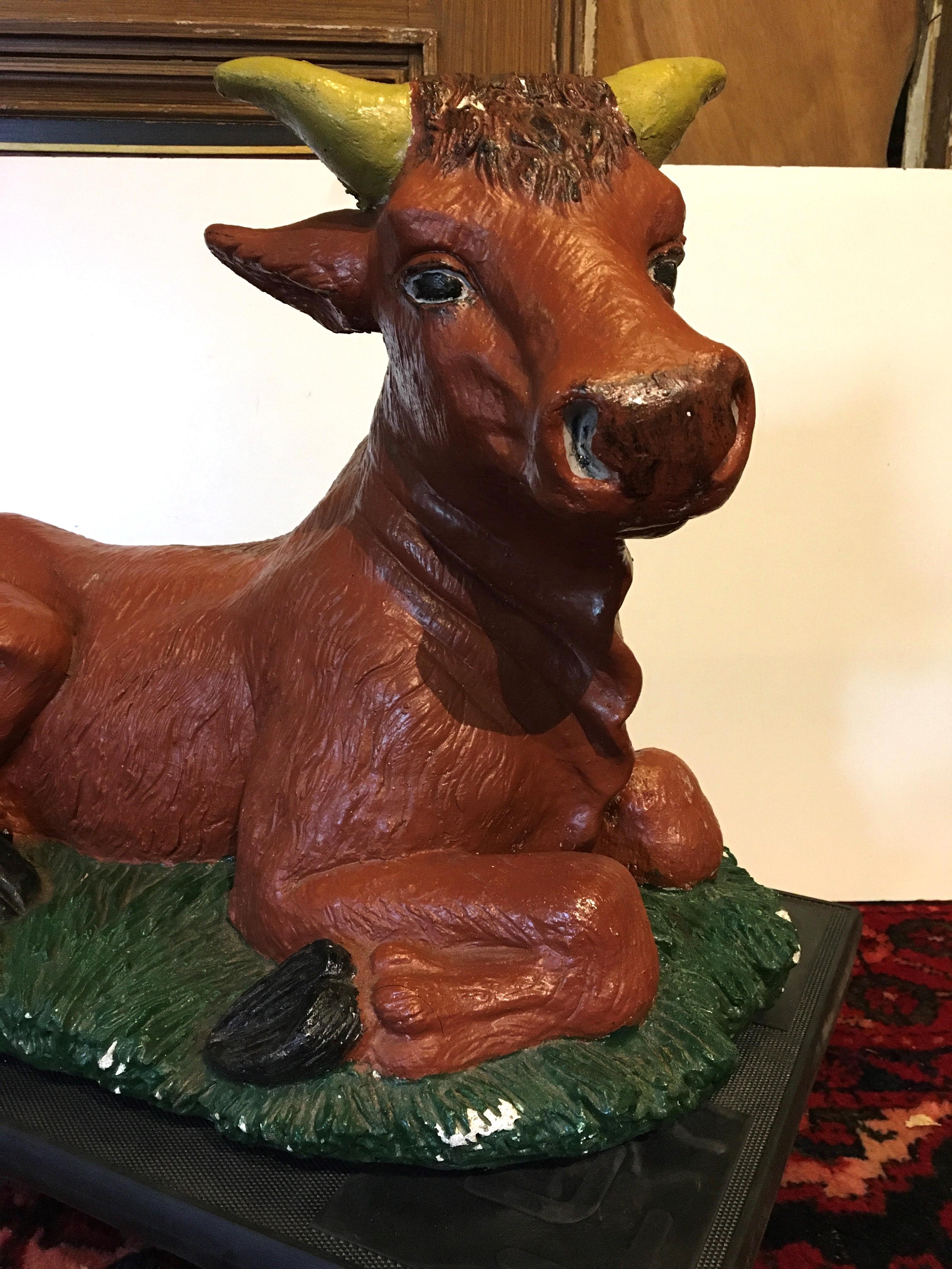 European Painted Stone Ox Statue