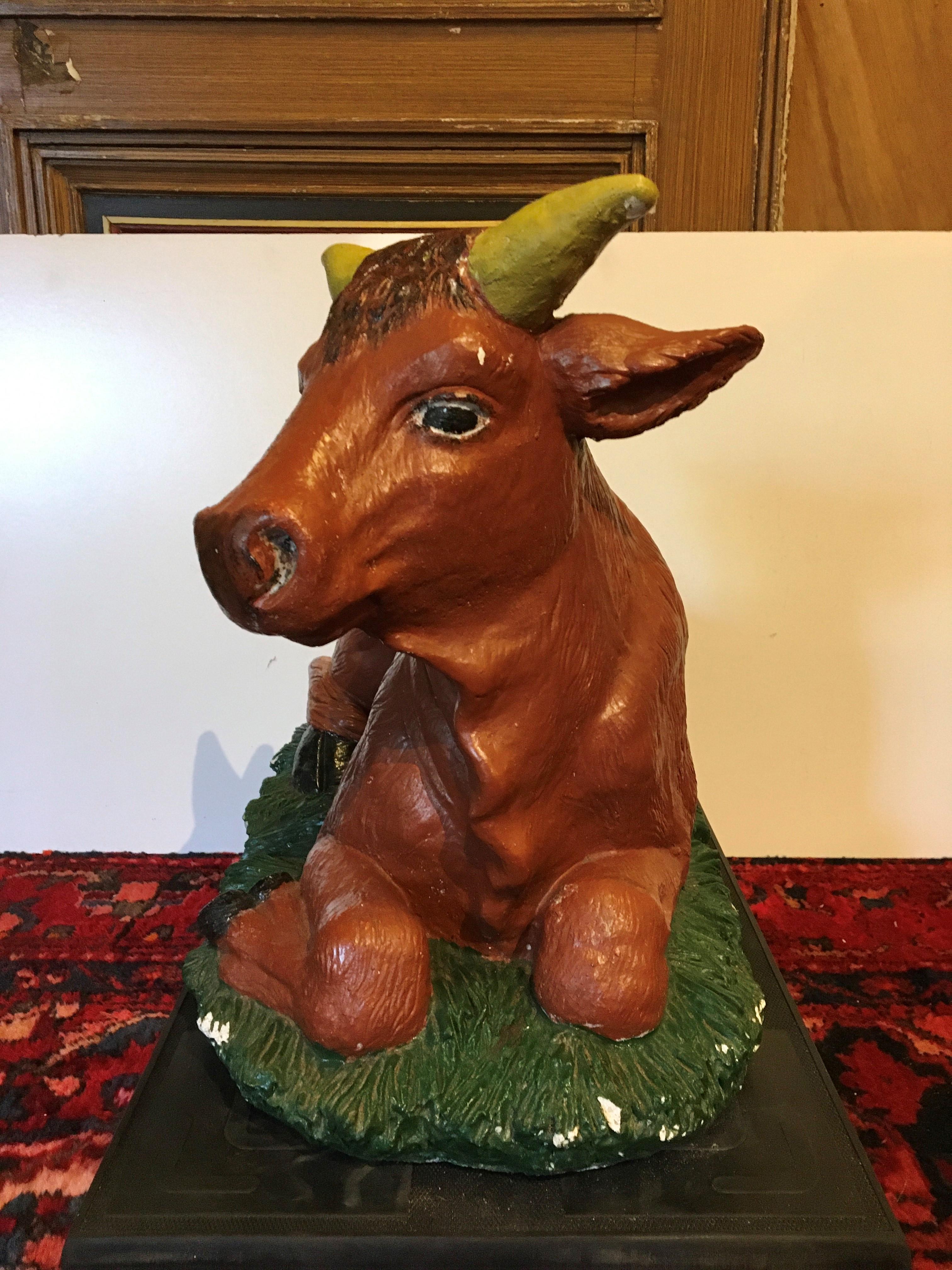 Hand-Painted Painted Stone Ox Statue