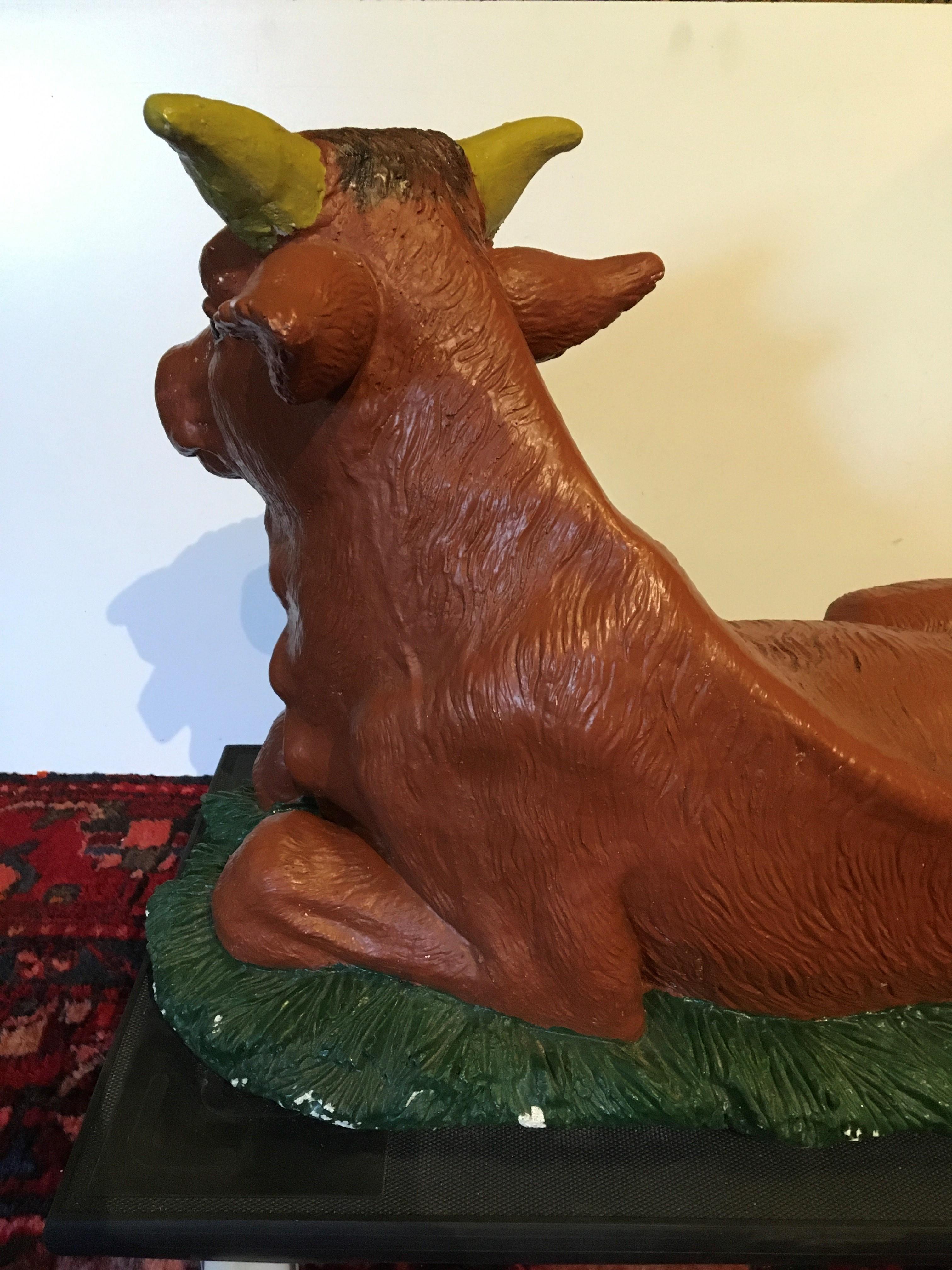20th Century Painted Stone Ox Statue