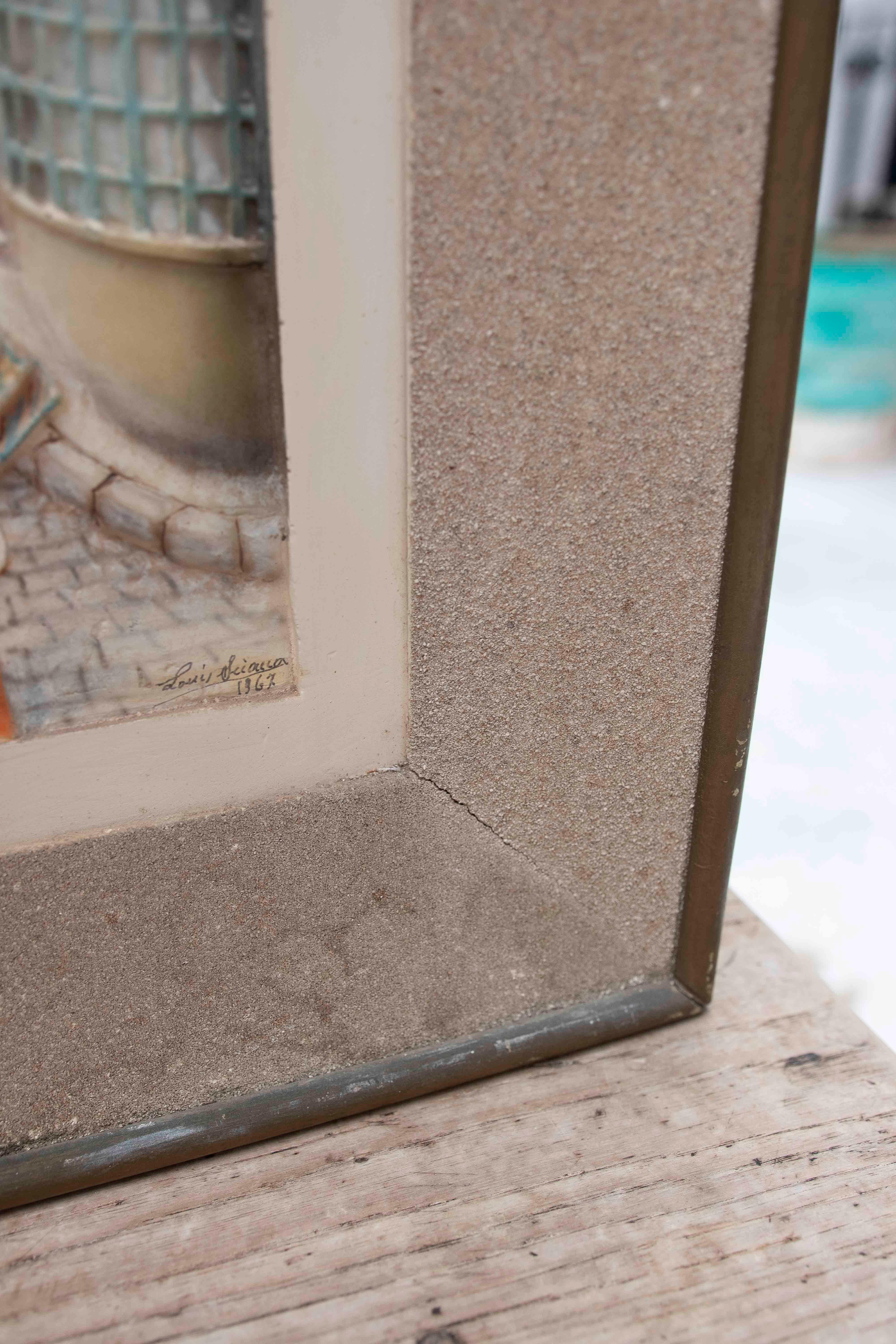 Estuco pintado de una vista urbana con un minarete y un mercado en un entorno oriental en venta 11
