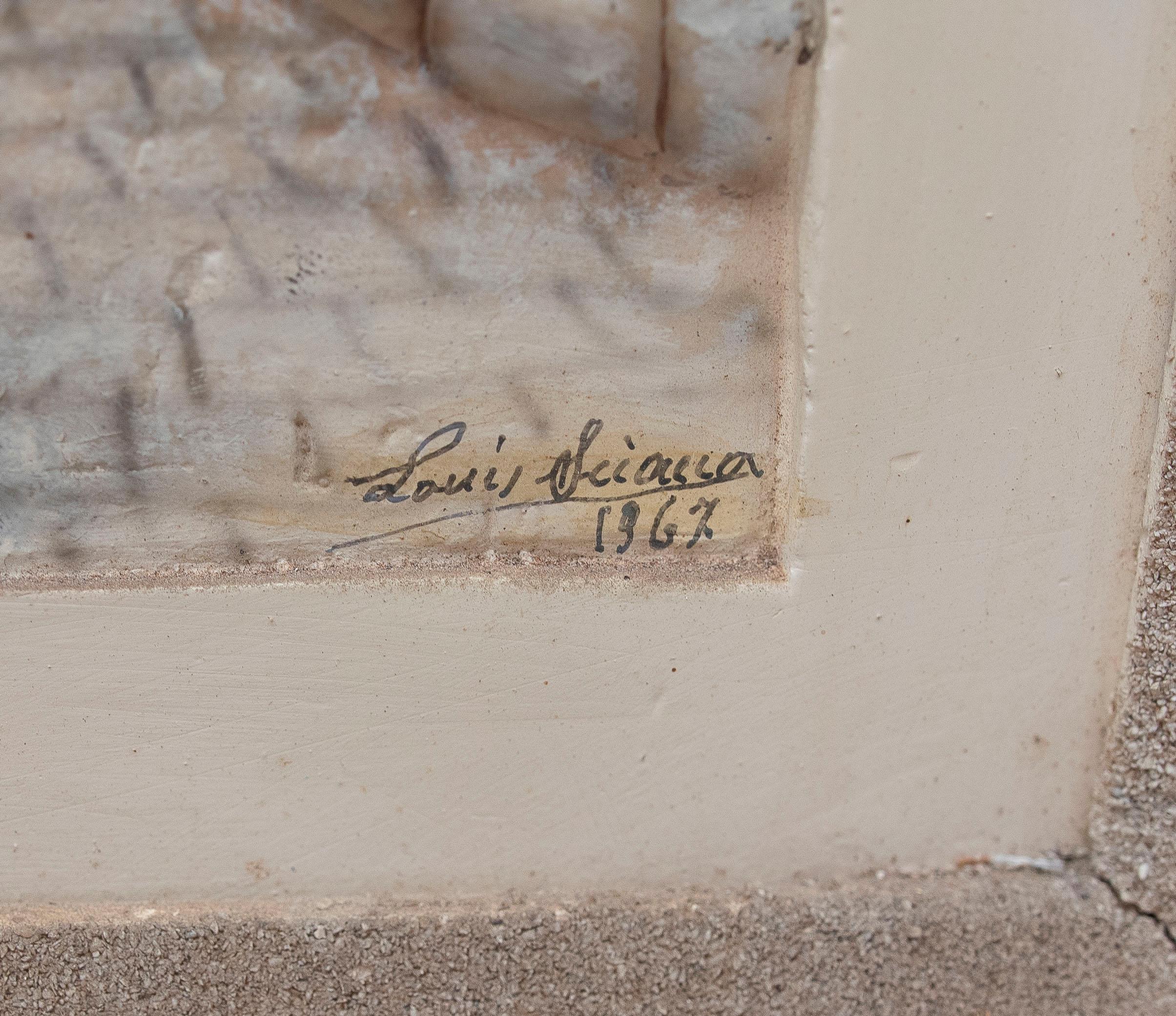 Estuco pintado de una vista urbana con un minarete y un mercado en un entorno oriental en venta 4