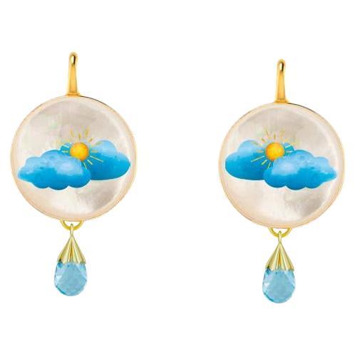 Orecchini di madreperla con sole e nuvole dipinte - Gioielli unici a tema cielo