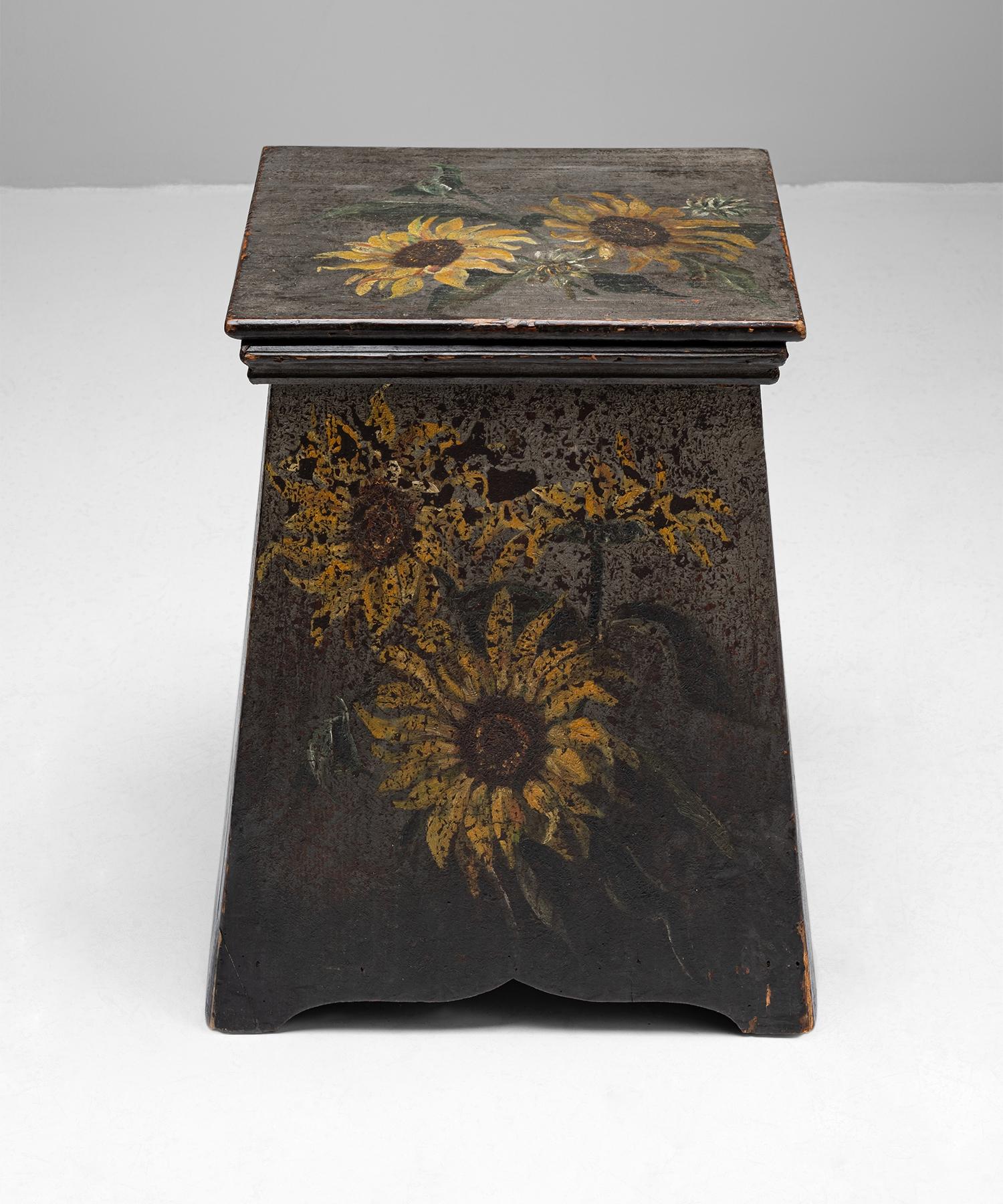 French Painted Sunflowers Stool / End Table, France, circa 1880