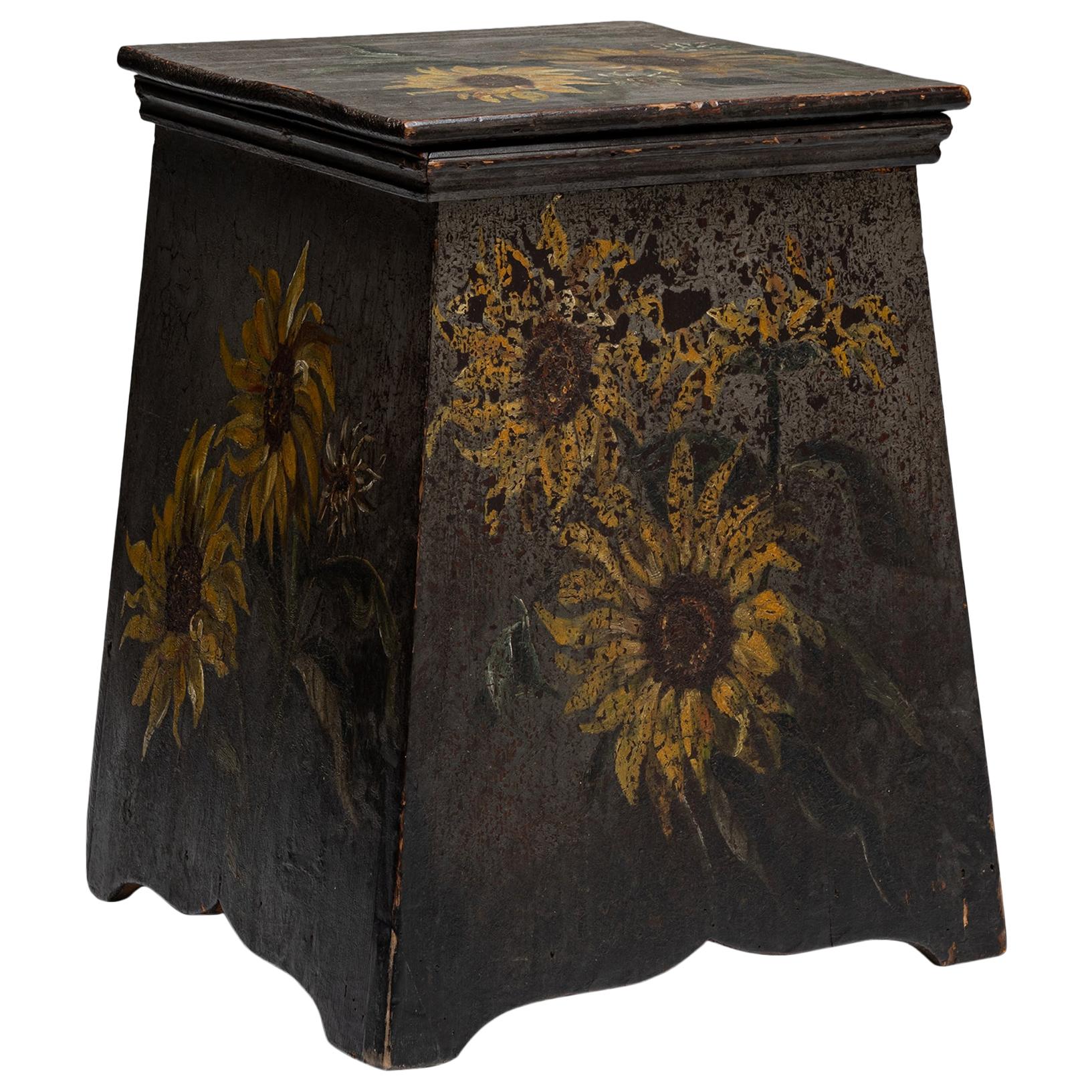 Painted Sunflowers Stool / End Table, France, circa 1880