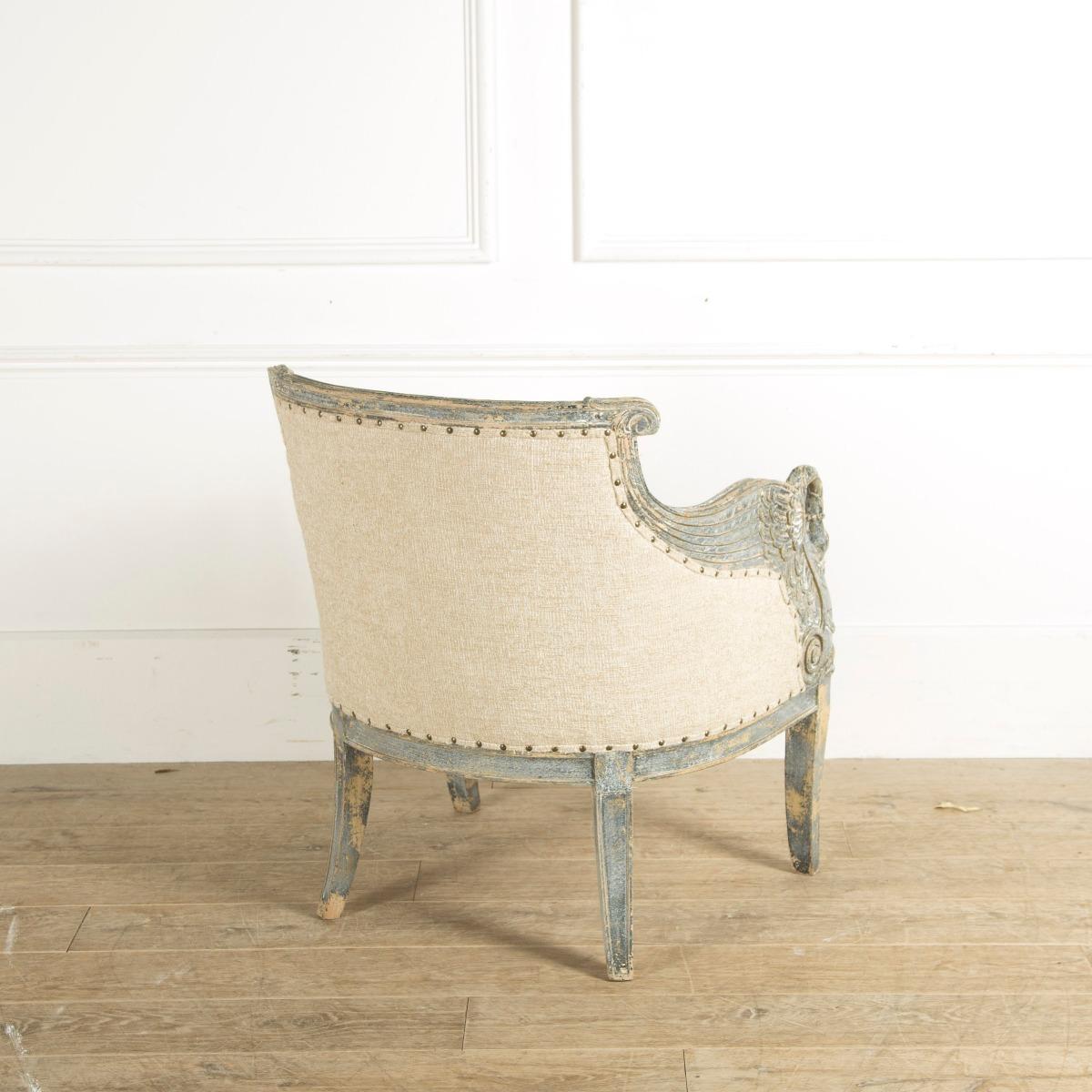 Wood Painted Swedish Armchair in Empire Style