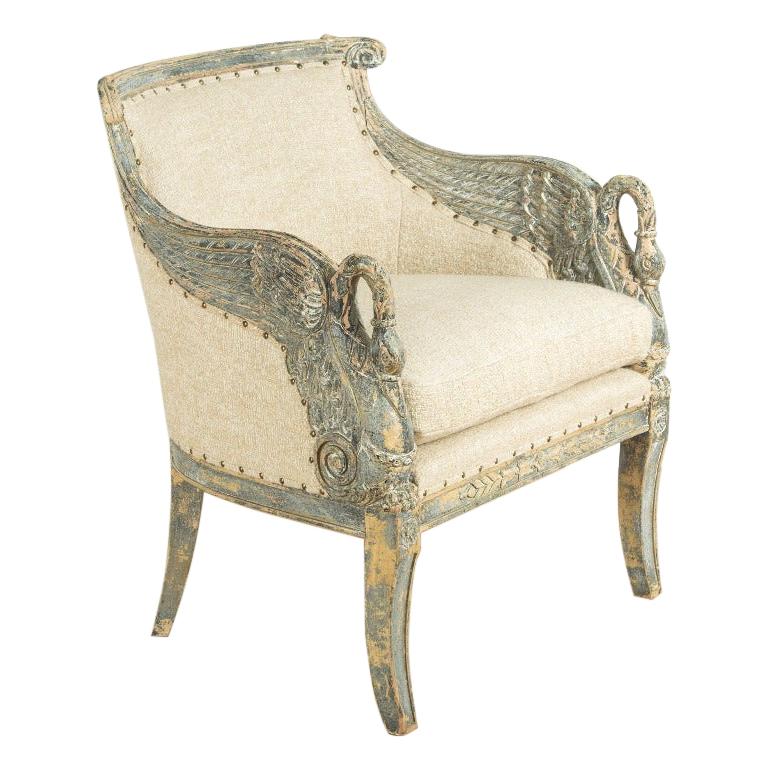 Painted Swedish Armchair in Empire Style