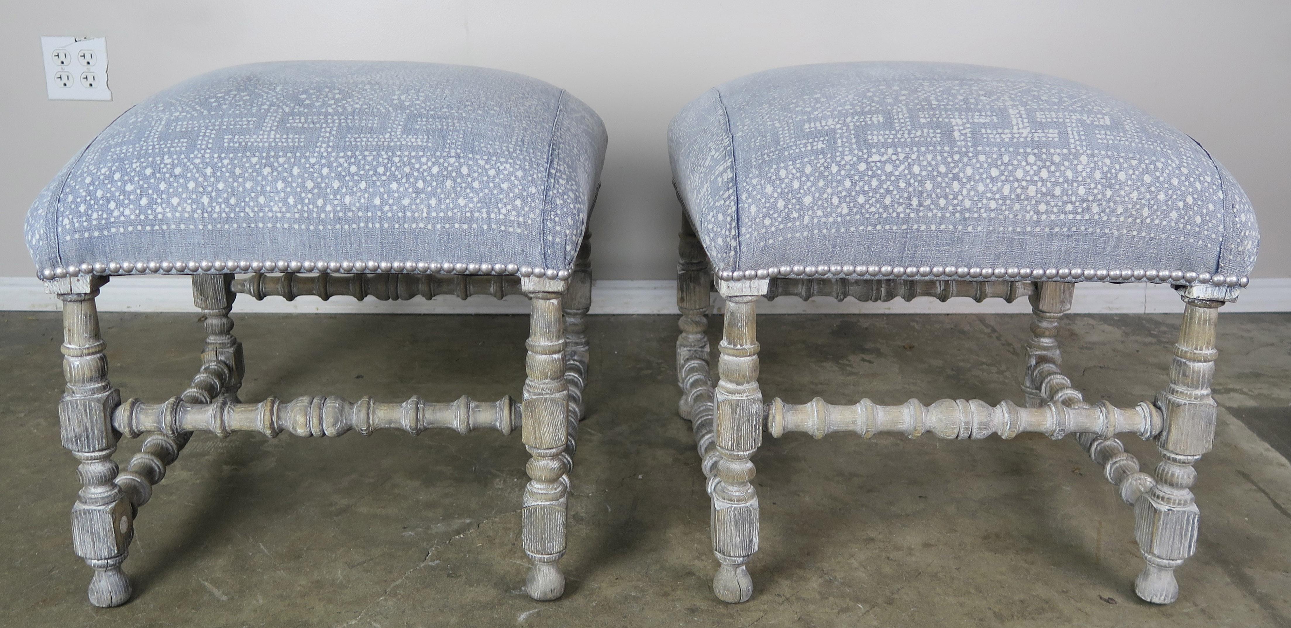 Painted Swedish Benches with Batik Cotton Upholstery, circa 1930s 2