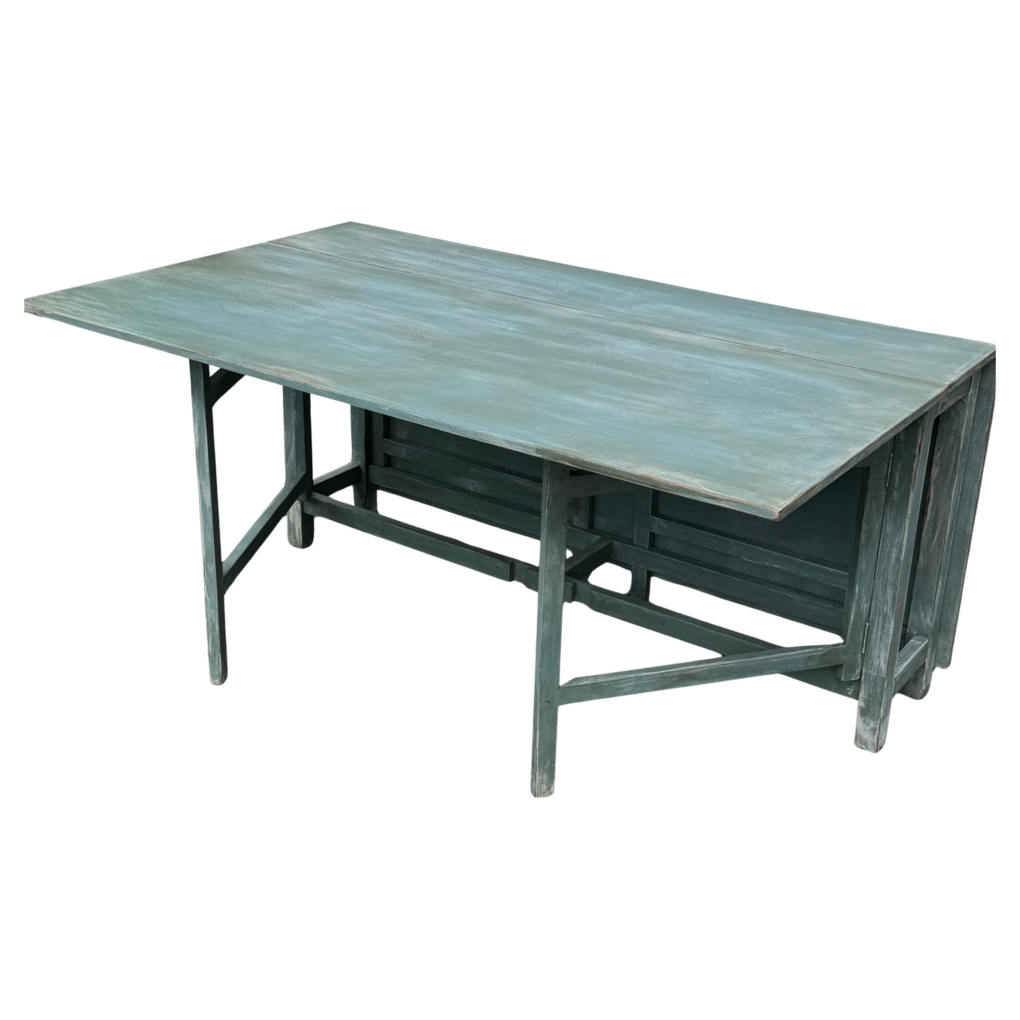 Contemporary Painted Swedish Gustavian Style Drop Leaf Gate Leg Table For Sale