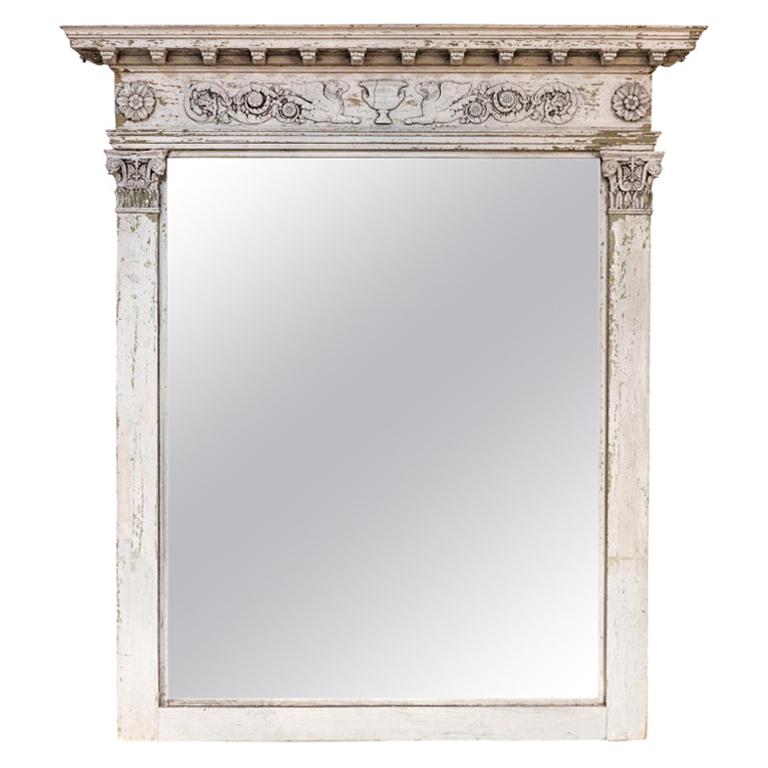 Antique White Swedish Empire Mirror with Neoclassical Motifs