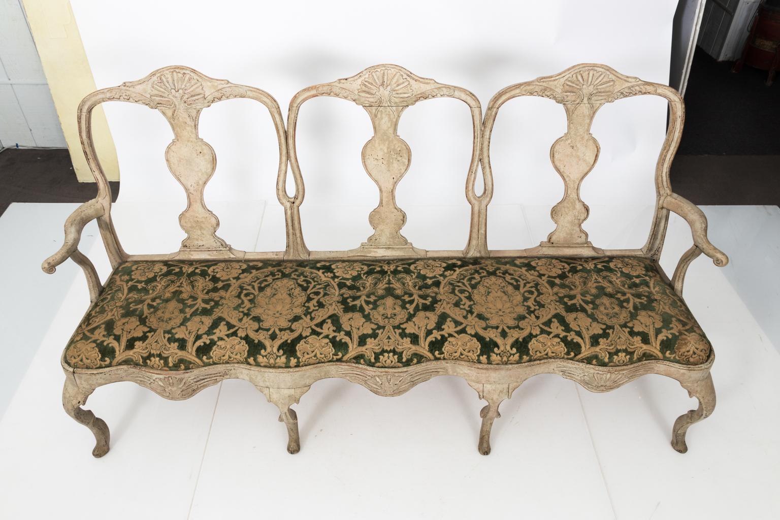 Wood Painted Swedish Rococo Bench For Sale