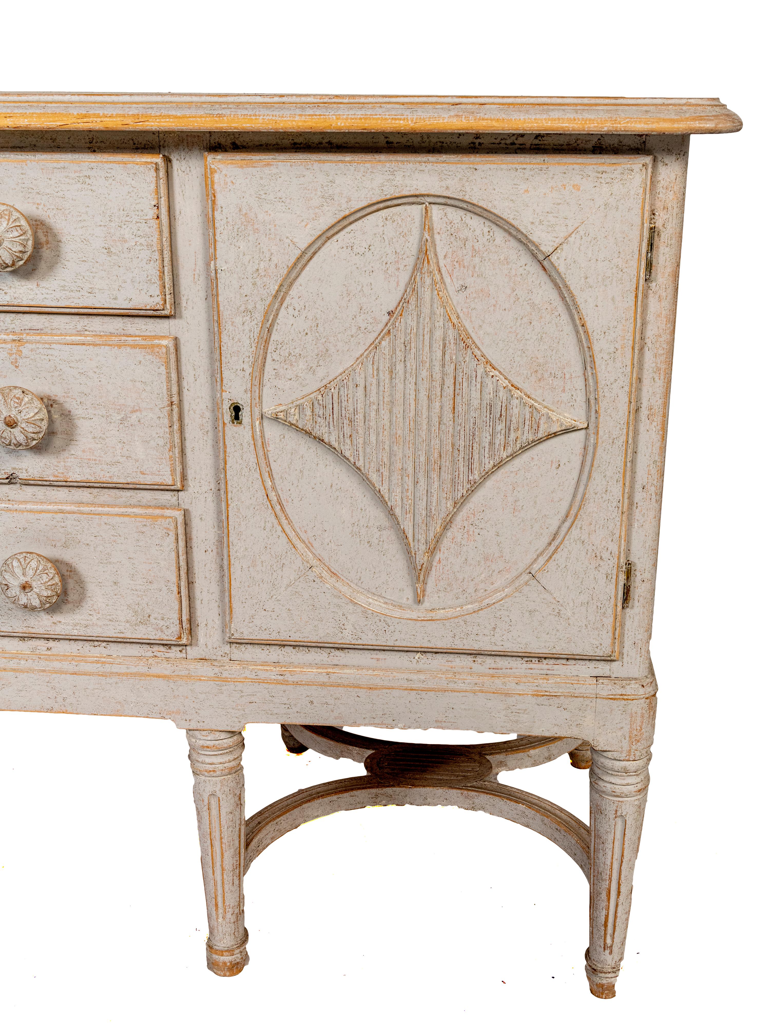 Hand-Painted Painted Swedish Sideboard, circa 1880  For Sale